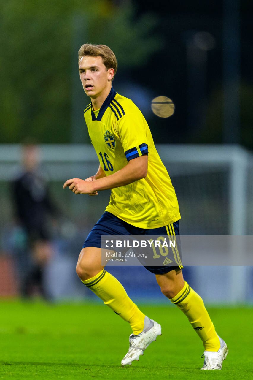 Ture Sandberg of Sweden during the U20 football match between Sweden and Denmark on September 10, 2024 in Hässleholm. 