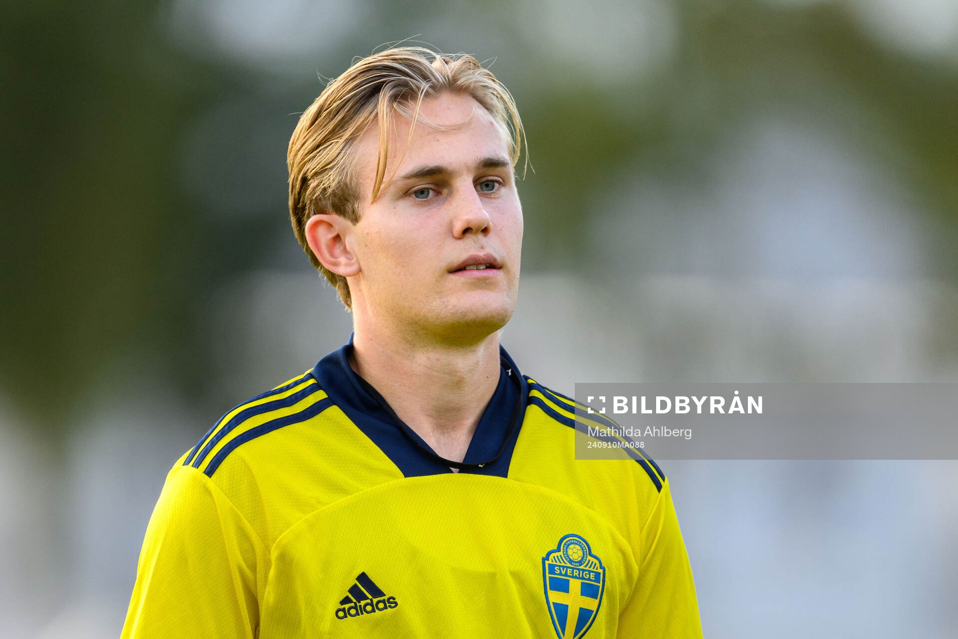 Adam Hermansson of Sweden ahead of the U20 football match between Sweden and Denmark on September 10, 2024 in Hässleholm. 