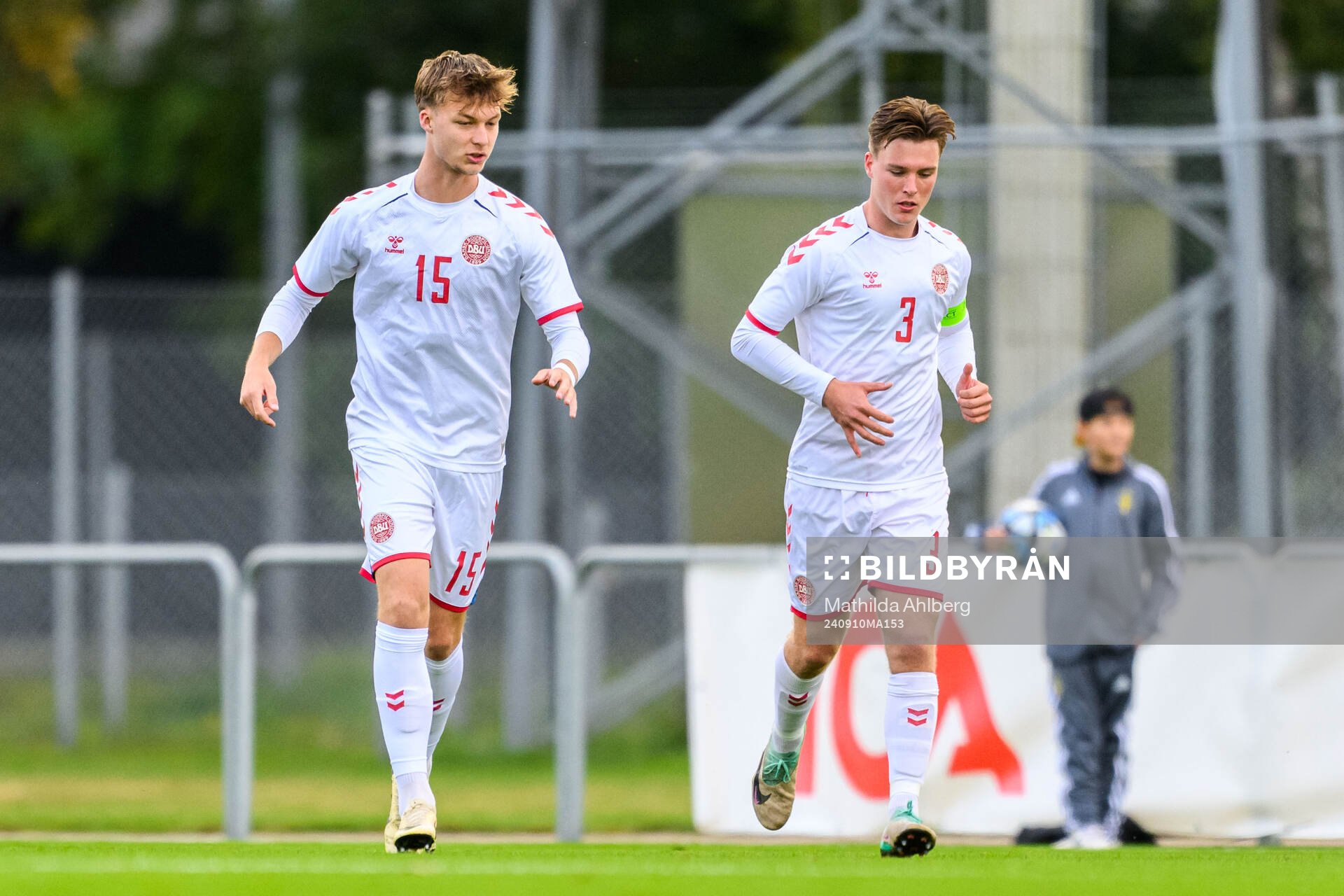 Villads Schmidt Nielsen and Kaare Barslund of Denmark during the U20 football match between Sweden and Denmark on September 10, 2024 in Hässleholm.