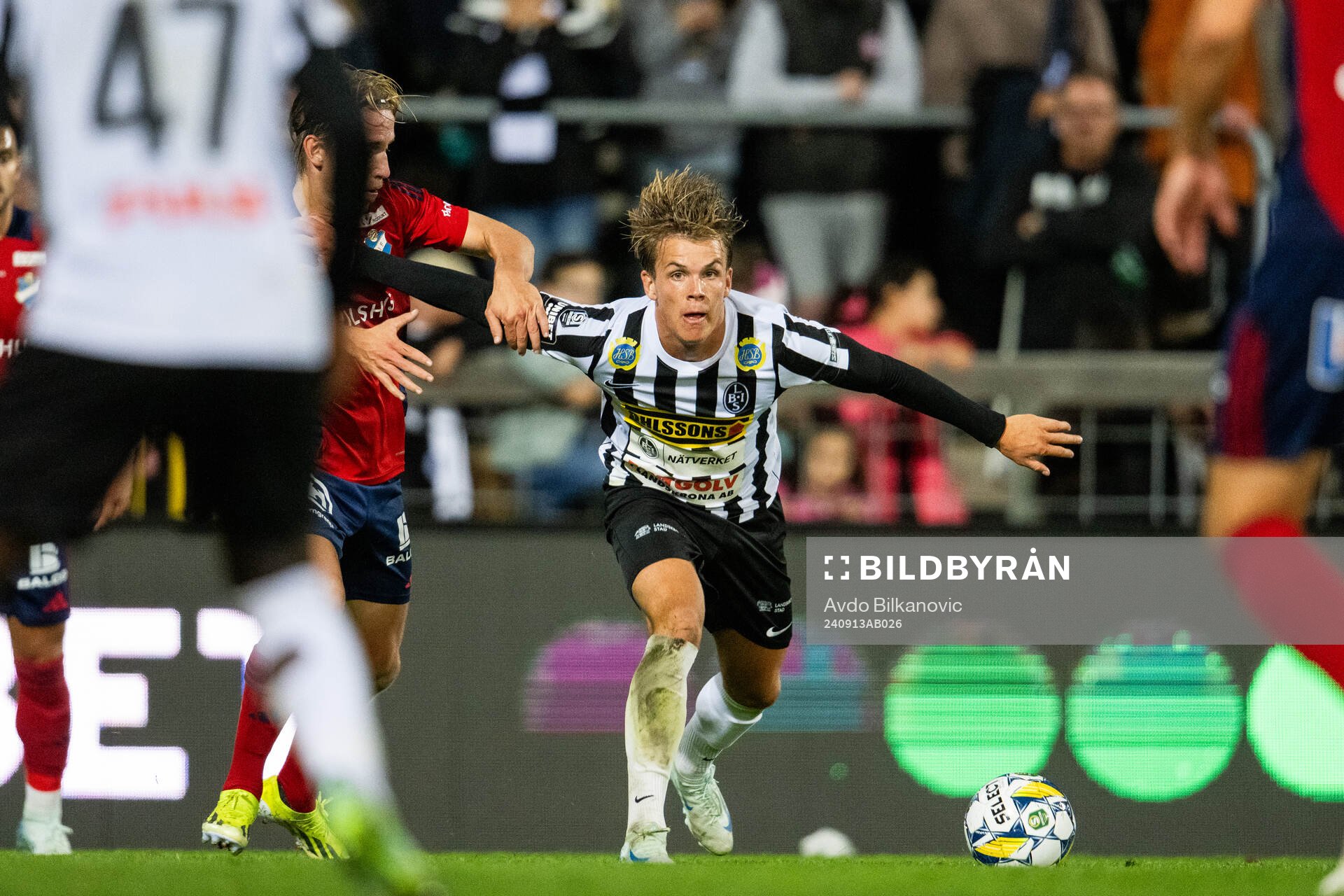 Landskronas Victor Karlsson under fotbollsmatchen i Superettan mellan Landskrona och Öster den 13 september 2024 i Landskrona. 