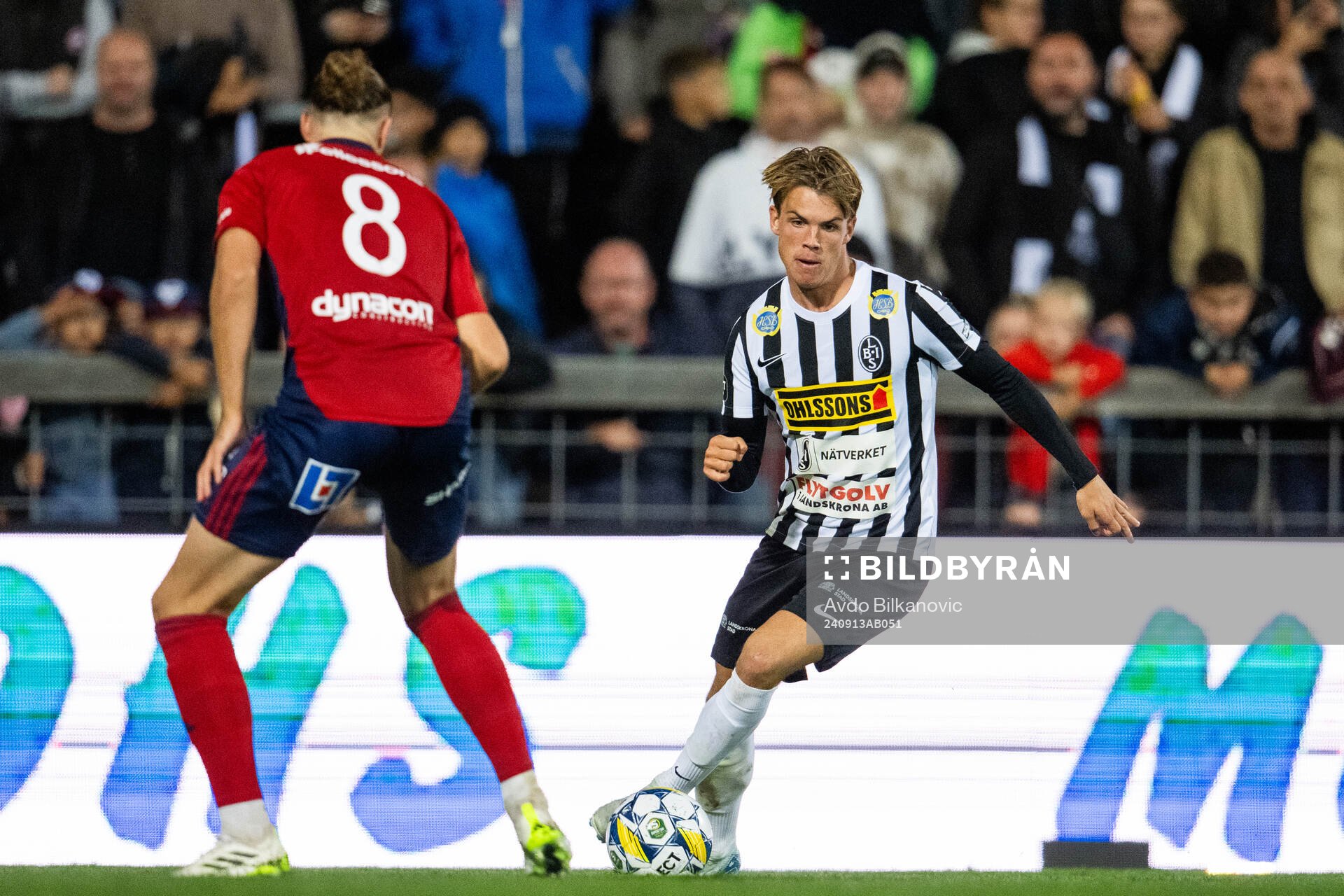 Landskronas Victor Karlsson under fotbollsmatchen i Superettan mellan Landskrona och Öster den 13 september 2024 i Landskrona. 