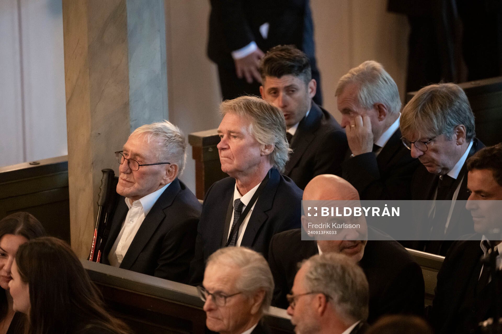 Former football player Glenn Strömberg and tv commentator Niklas Holmgren during the funeral of Sven-Göran Eriksson on September 13, 2024 in Torsby.