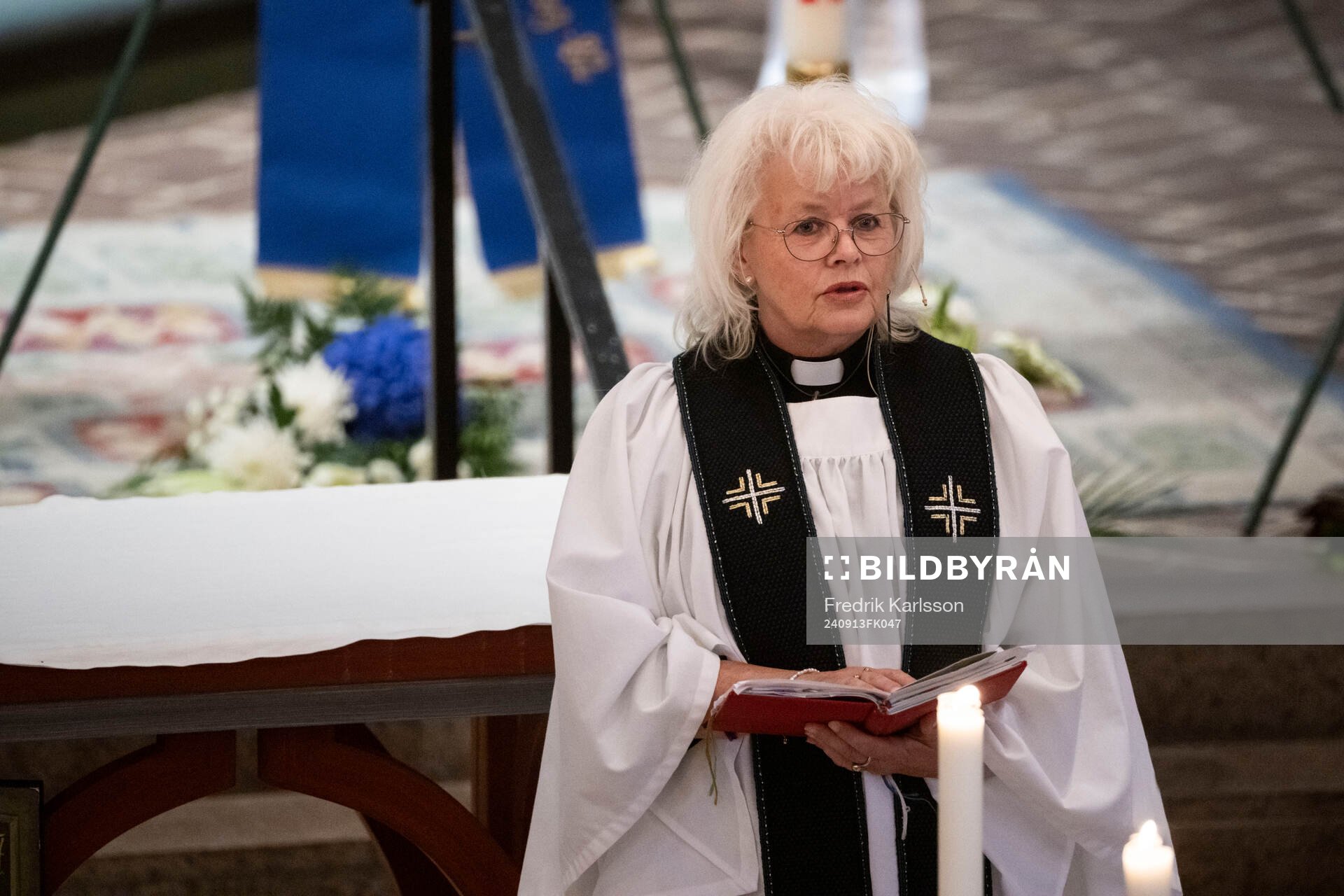 Priest Ingela Älvskog during the funeral of Sven-Göran Eriksson on September 13, 2024 in Torsby. 