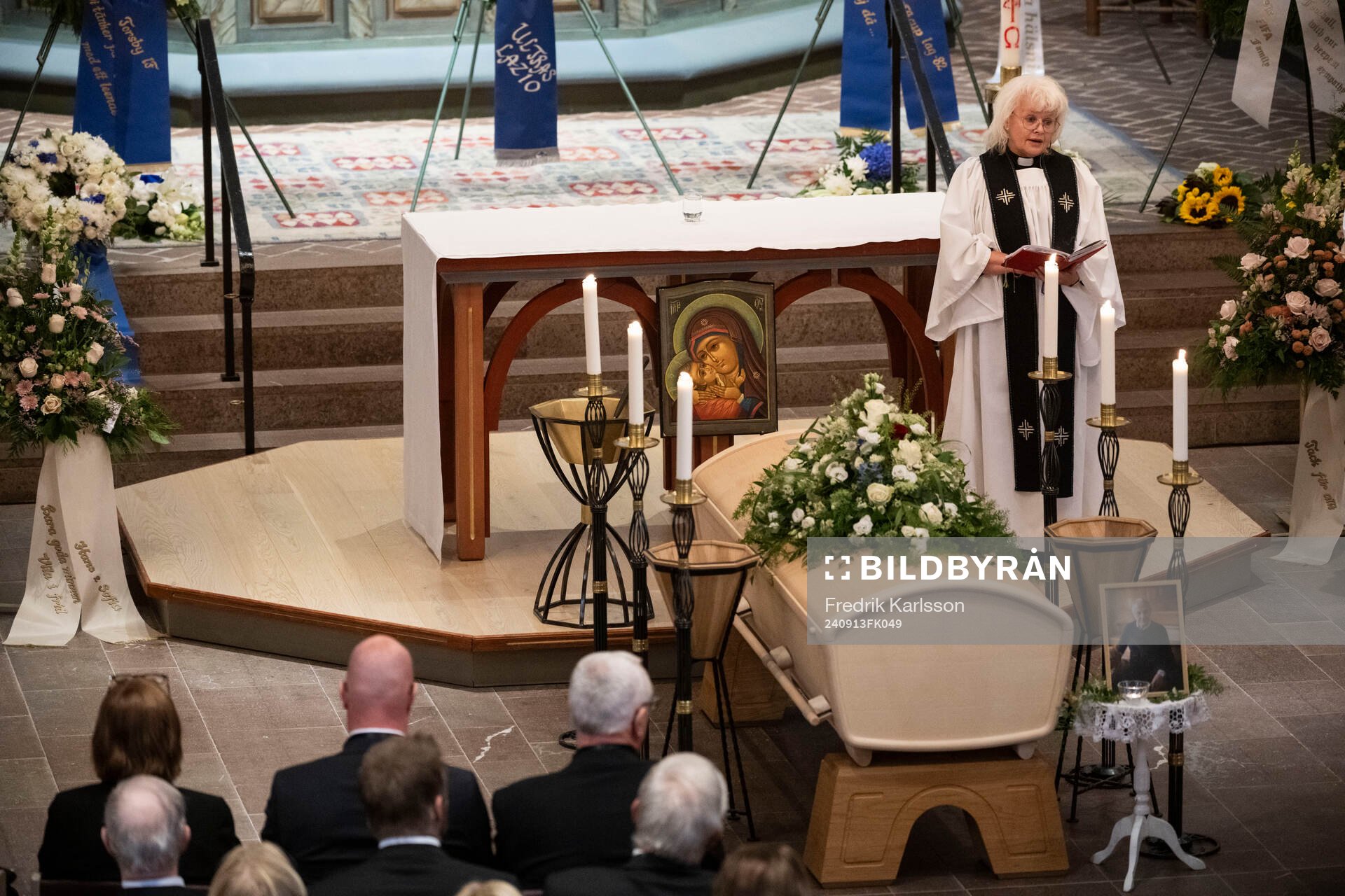 Priest Ingela Älvskog during the funeral of Sven-Göran Eriksson on September 13, 2024 in Torsby. 