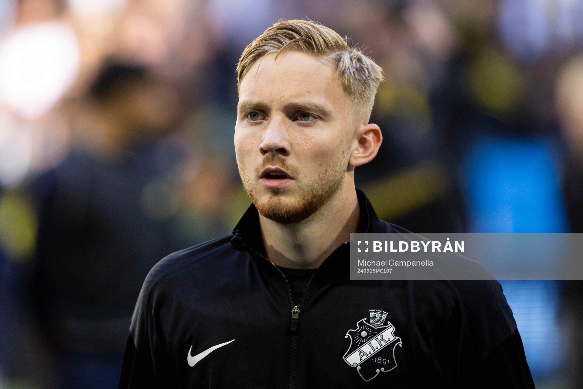 AIKs Thomas Poppler Isherwood under fotbollsmatchen i Allsvenskan mellan AIK och Malmö FF den 15 september 2024 i Stockholm. 
