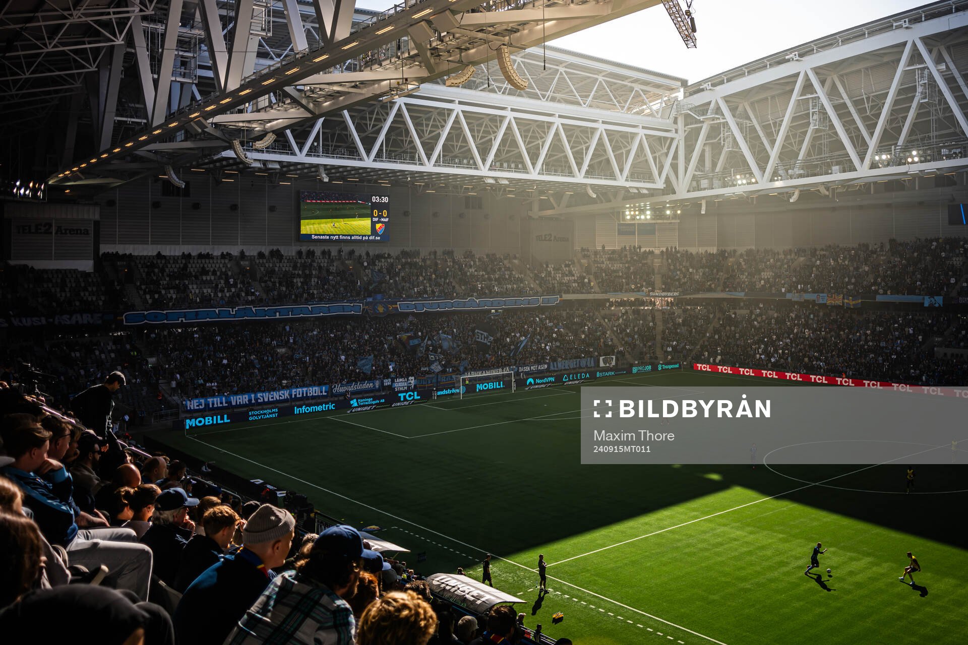 Vy över fotbollsmatchen i Allsvenskan mellan Djurgården