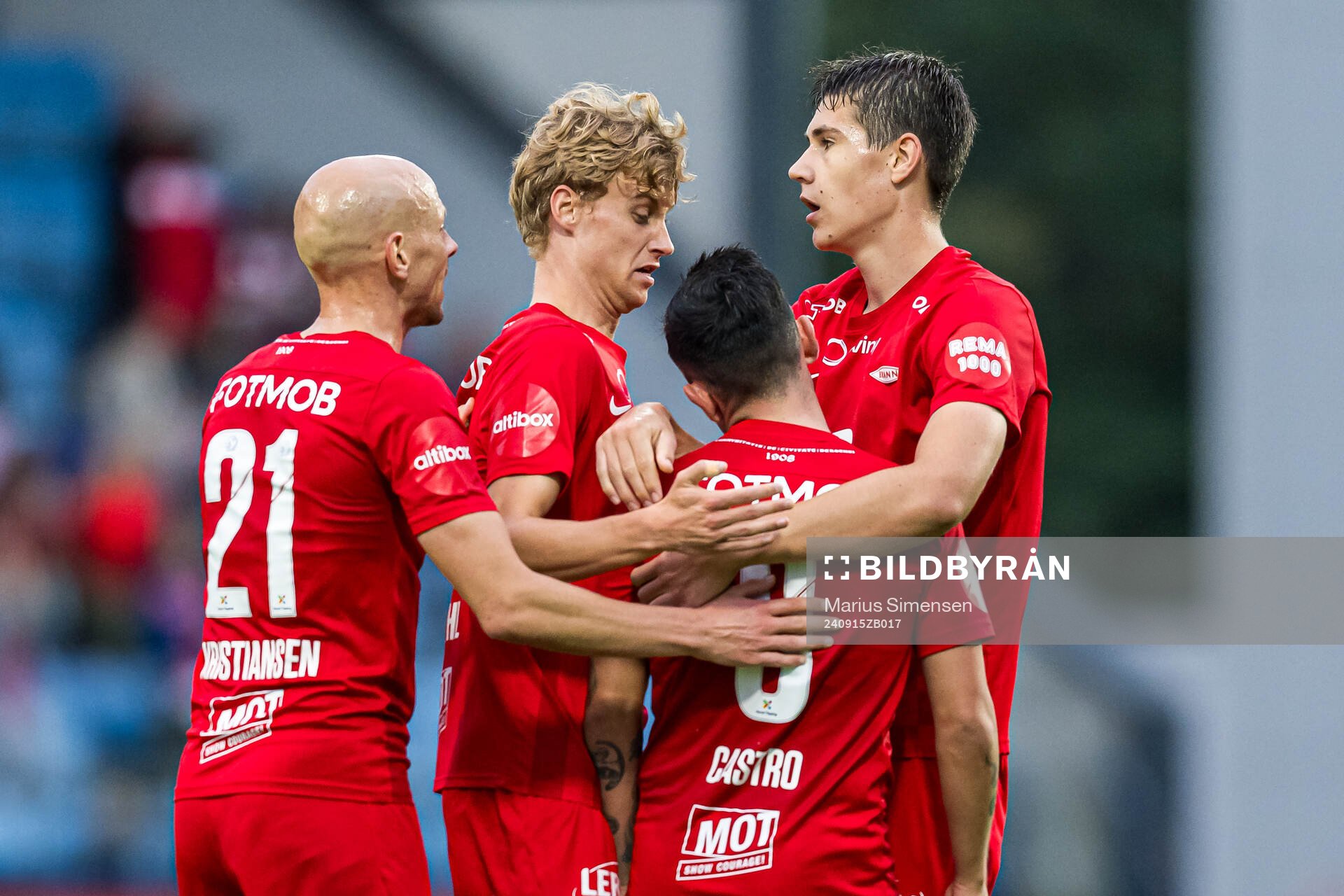 Niklas Fernando Castro of Brann celebrates after scoring the 2-2 goal during the Eliteserien match between Sandefjord and Brann on September 15, 2024 in Sandefjord.