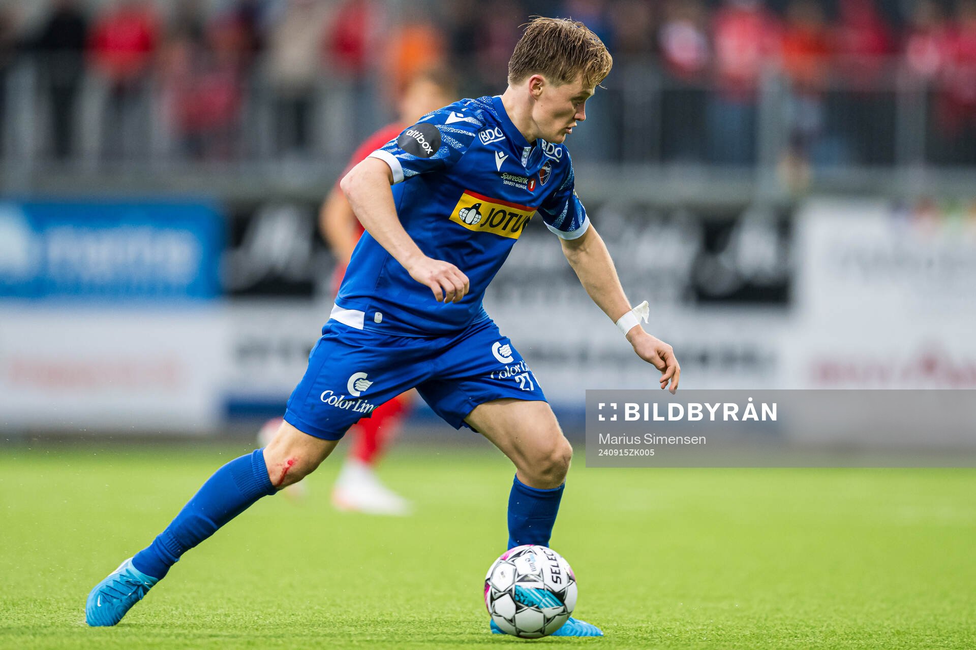 Jakob Maslø Dunsby of Sandefjord during the Eliteserien match between Sandefjord and Brann on September 15, 2024 in Sandefjord. 