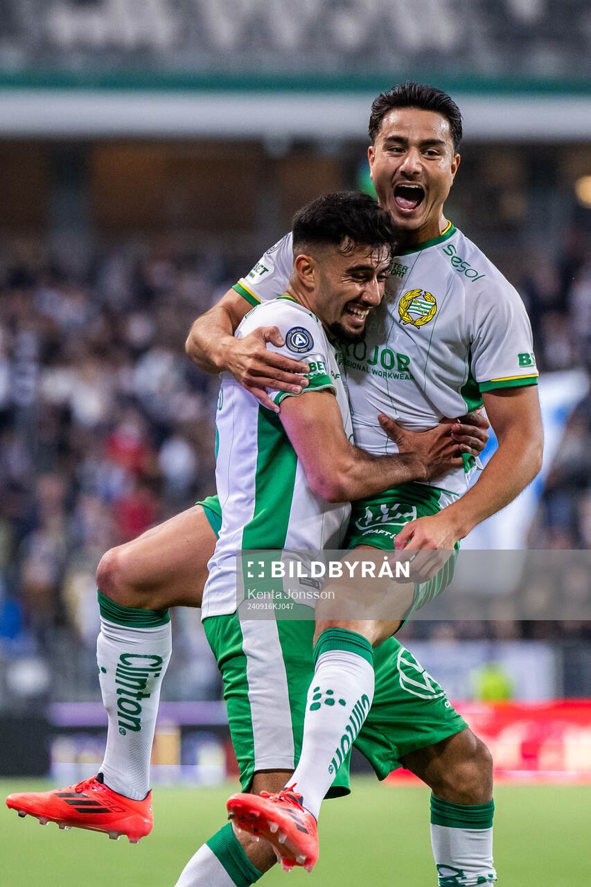 Hammarbys Jusef Erabi gör 1-0 och jublar med Montader