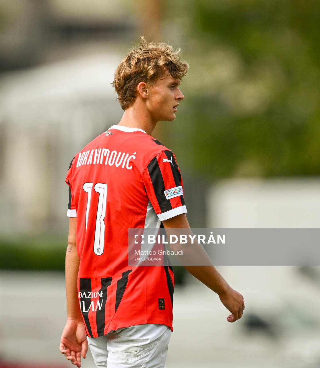 Milans Maximilian Ibrahimovic during the Uefa Youth League game between AC Milan vs Liverpool on September 17, 2024 in Milan, Italy.