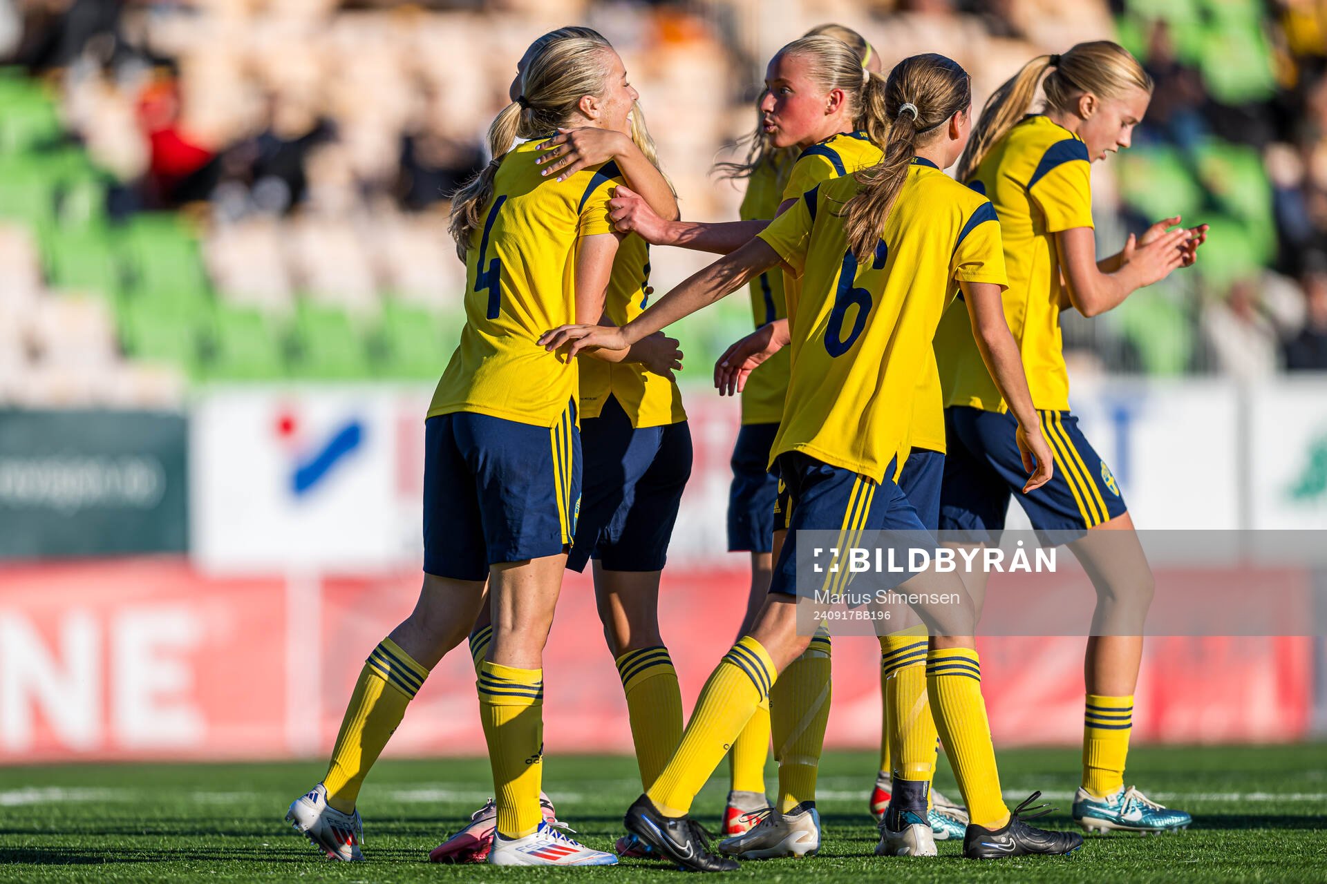 Thea Eriksson of Sweden celebrates after scoring the 0-1 goal on a penalty kick during the under 15 friendly match between Norway and Sweden on September 17, 2024 in Jessheim.