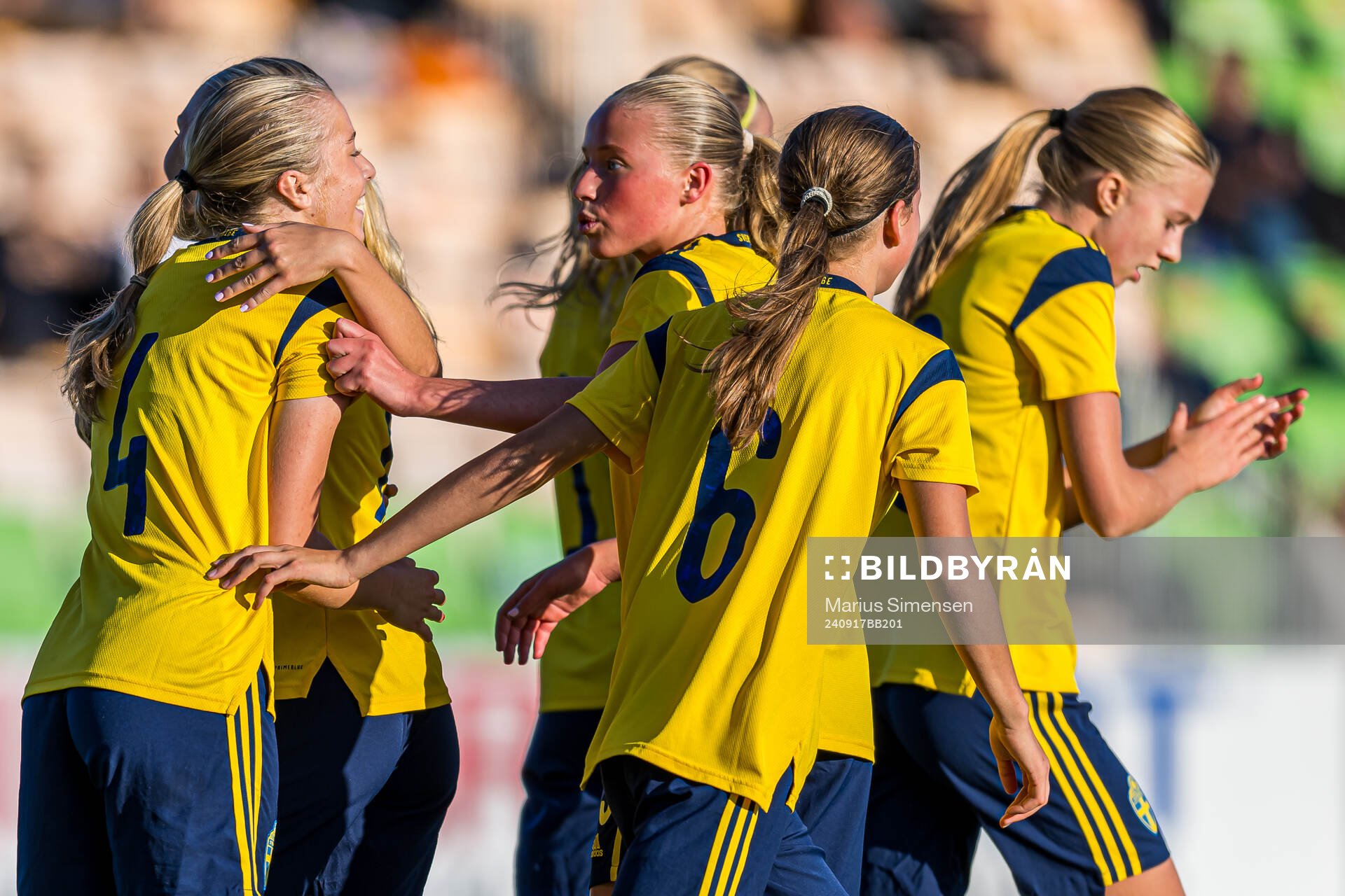 Thea Eriksson of Sweden celebrates after scoring the 0-1 goal on a penalty kick during the under 15 friendly match between Norway and Sweden on September 17, 2024 in Jessheim.