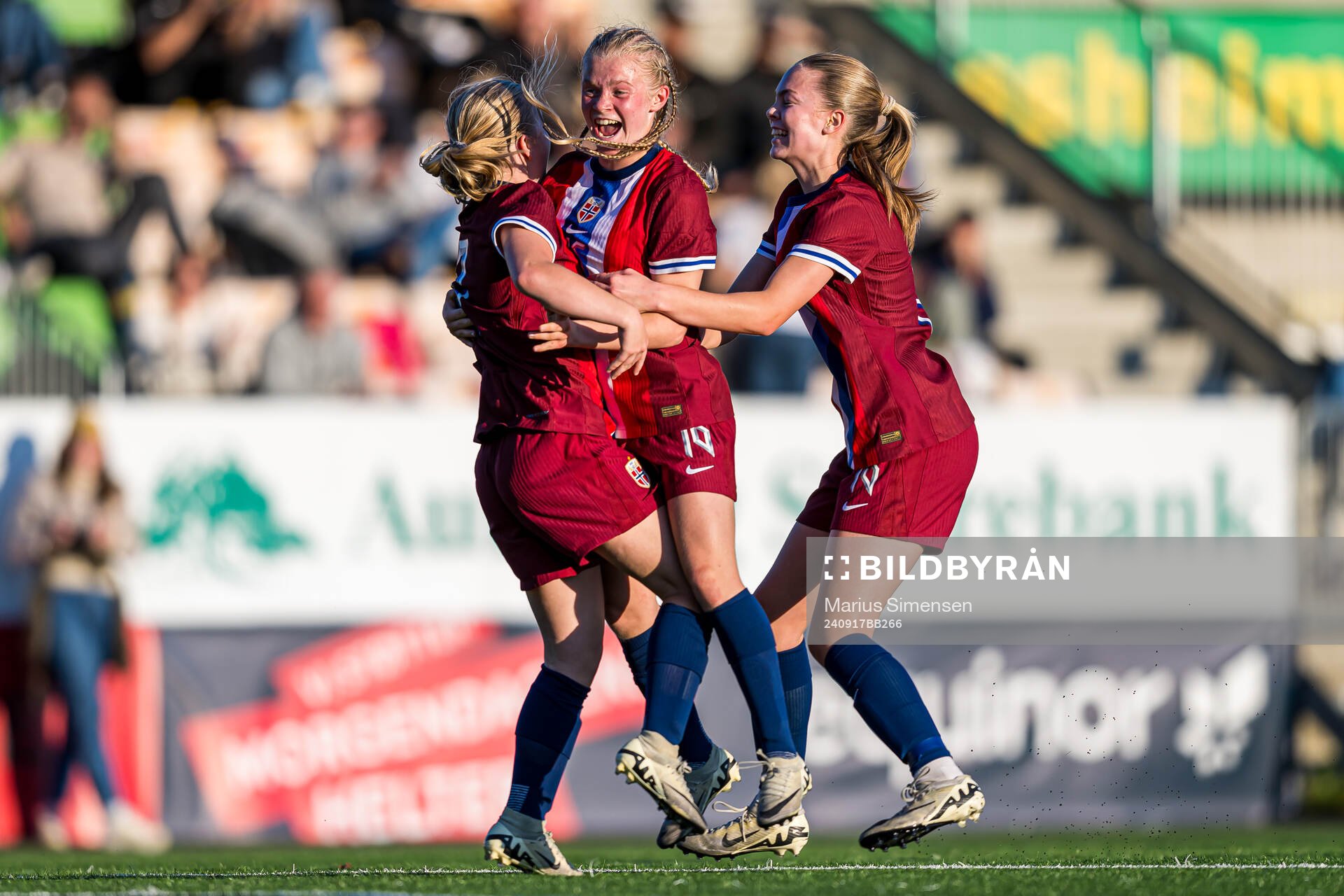 Sofia Eugenie Mendelin-Norebø of Norway celebrates after scoring the 2-1 goal during the under 15 friendly match between Norway and Sweden on September 17, 2024 in Jessheim.
