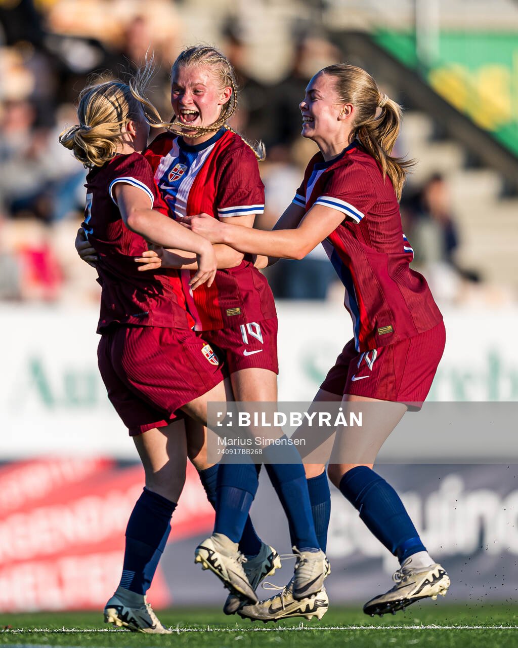 Sofia Eugenie Mendelin-Norebø of Norway celebrates after scoring the 2-1 goal during the under 15 friendly match between Norway and Sweden on September 17, 2024 in Jessheim.
