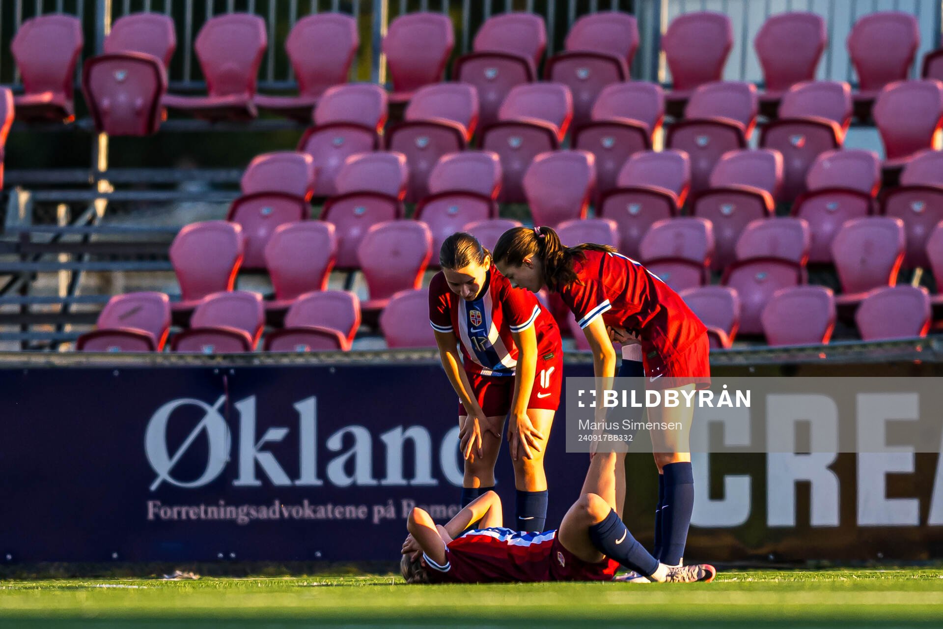 Erle Ødegaard Jonsson of Norway with an injury