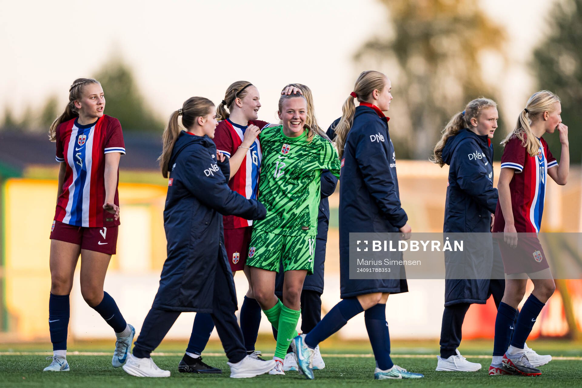 Helene Olsson of Norway celebrates after  a penalty shoot-out during the under 15 friendly match between Norway and Sweden on September 17, 2024 in Jessheim.