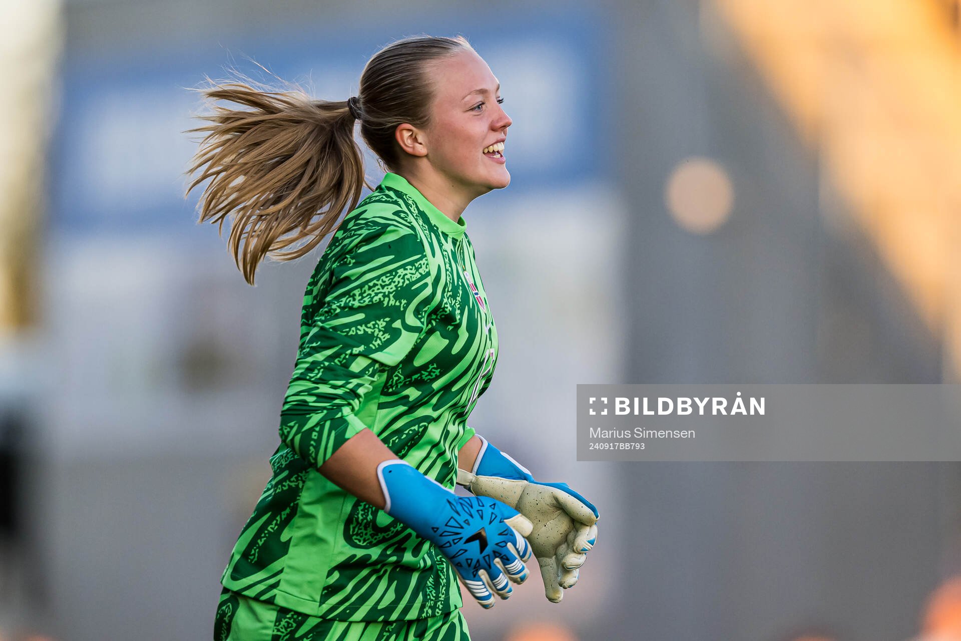 Helene Olsson of Norway after saving a penalty kick during a penalty shoot-out during the under 15 friendly match between Norway and Sweden on September 17, 2024 in Jessheim.