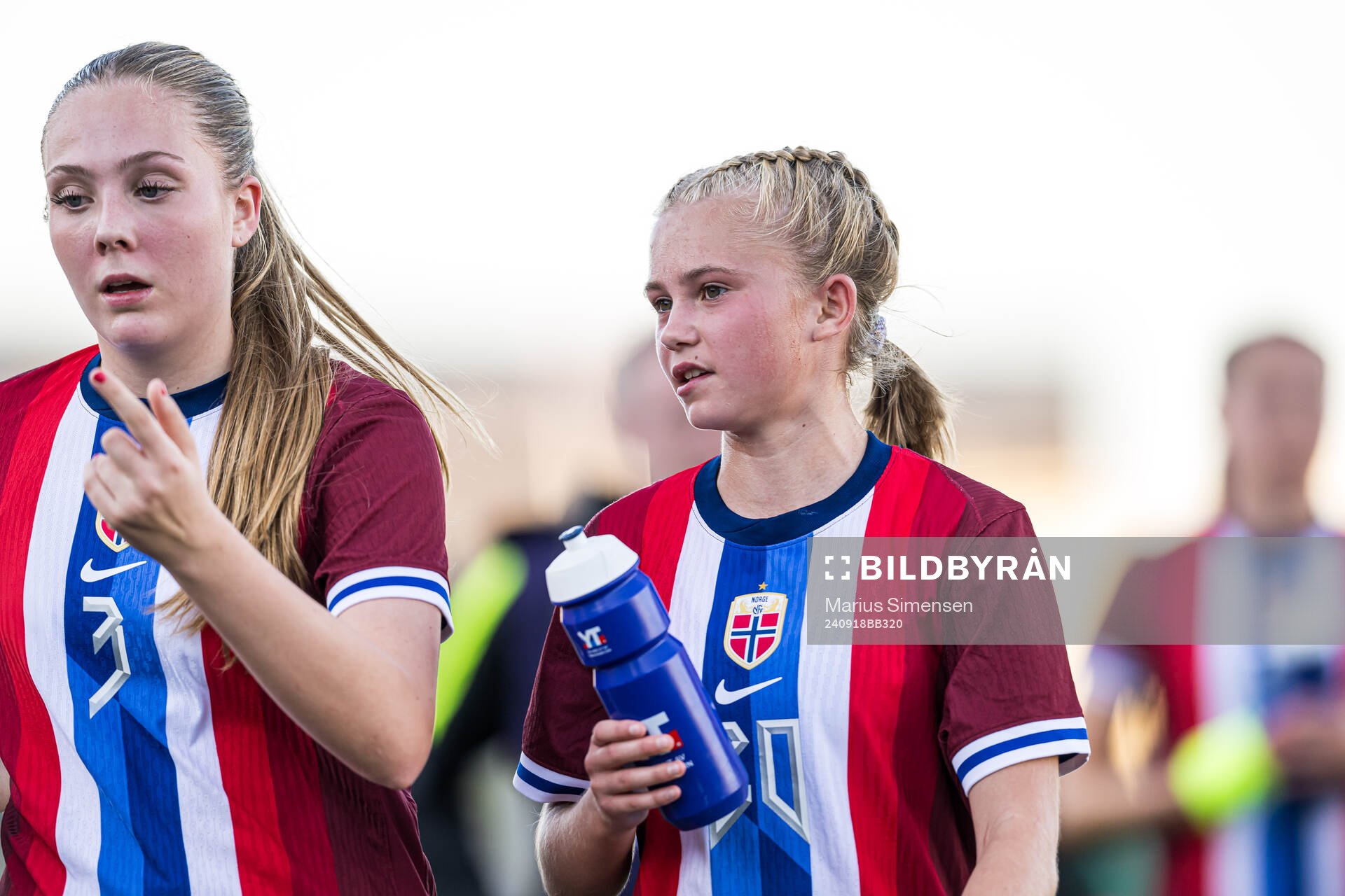 Nathalie Kolseth Skeide and Elida Holvik Kolbjørnsen of Norway during the under 16 friendly match between Norway and Sweden on September 18, 2024 in Lillestrøm.