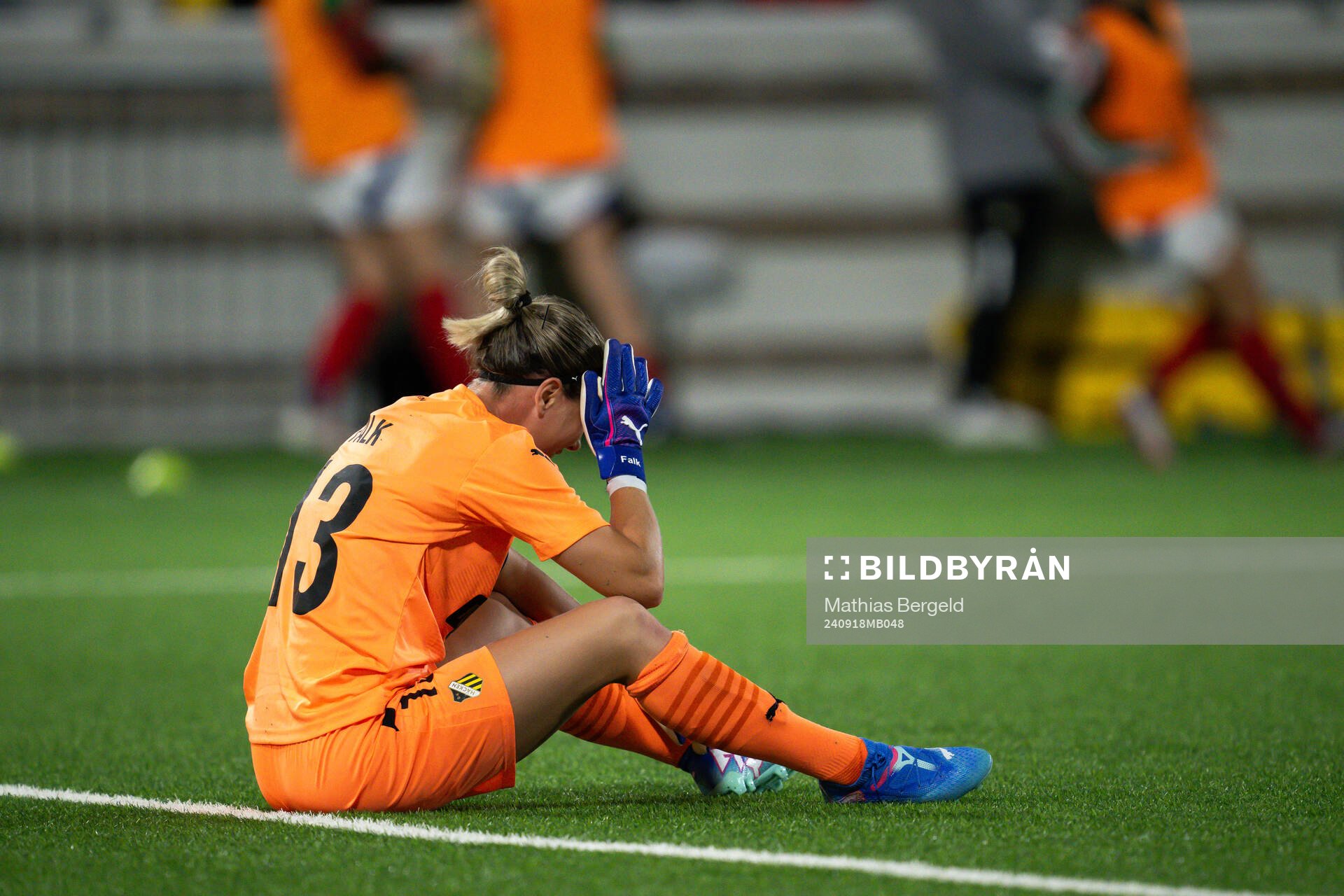 Goalkeeper Jennifer Falk of Häcken in pain