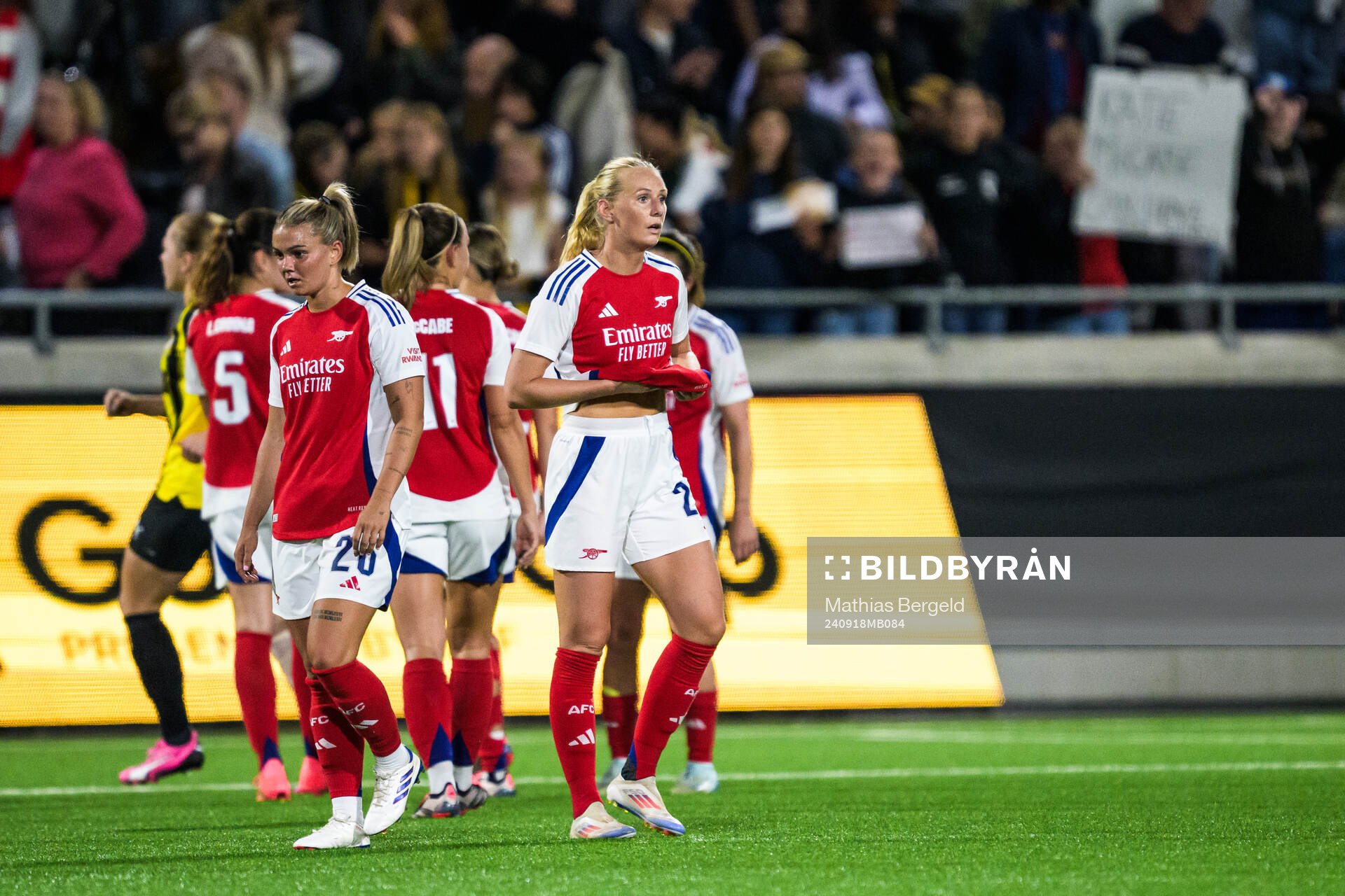 Laura Wienroither and Stina Blackstenius of Arsenal looks