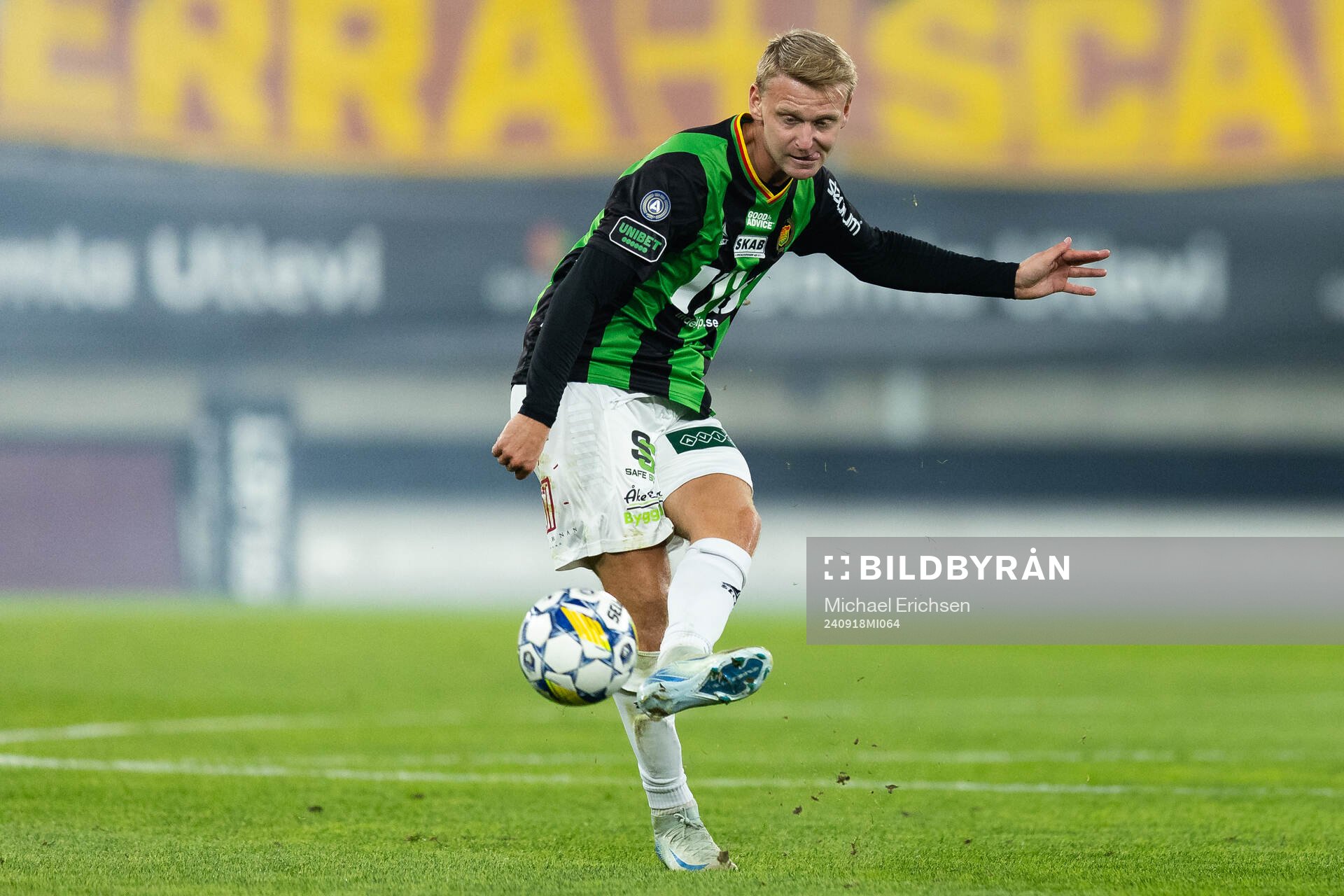 GAIS Joackim Åberg under fotbollsmatchen i Allsvenskan mellan GAIS och Malmö FF den 18 september 2024 i Göteborg. 