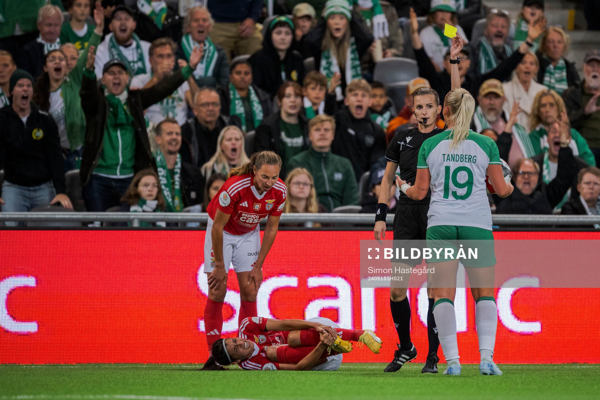 Cathinka Tandberg of Hammarby receives a yellow card