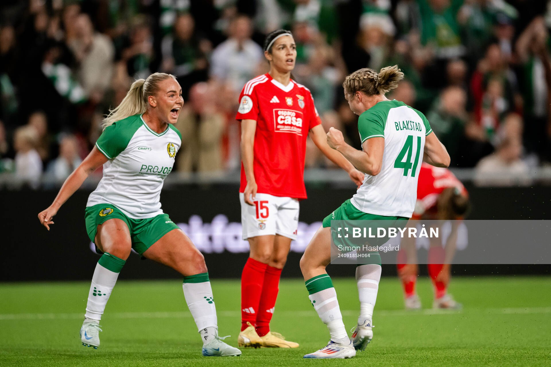Cathinka Tandberg  and Julie Blakstad of Hammarby celebrate