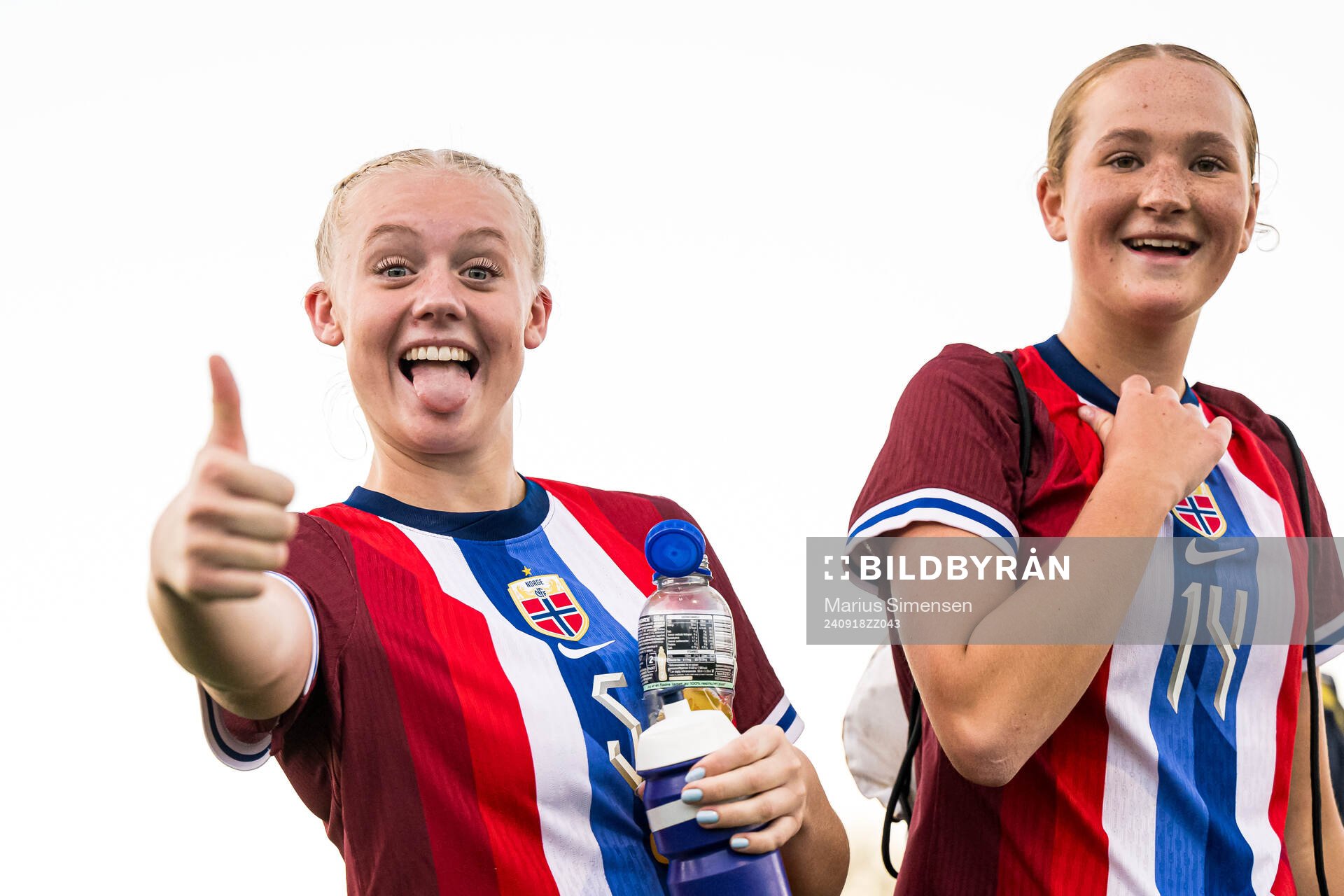 Lea Brandstadmoen Ellingsen and Amalie Lia of Norway celebrates after the under 16 friendly match between Norway and Sweden on September 18, 2024 in Lillestrøm.