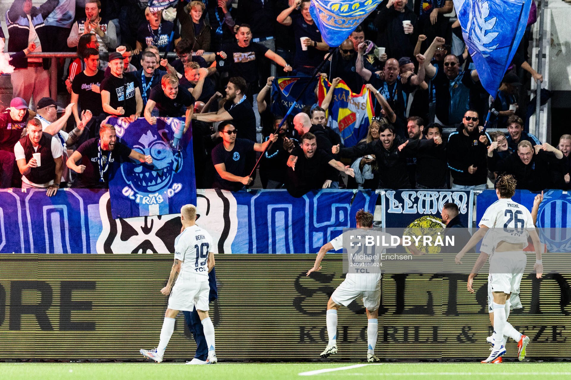 Djurgårdens Santeri Haarala jublar efter 0-1 under fotbollsmatchen i Allsvenskan mellan Häcken och Djurgården den 19 september 2024 i Göteborg.