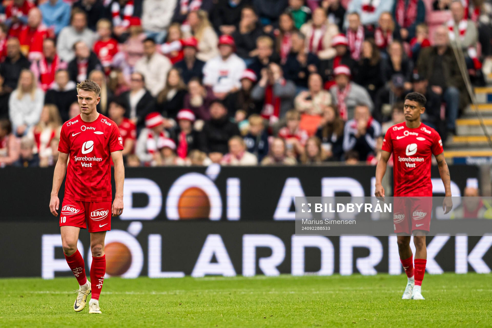 Emil Kornvig and Japhet Sery Larsen of Brann looks dejected