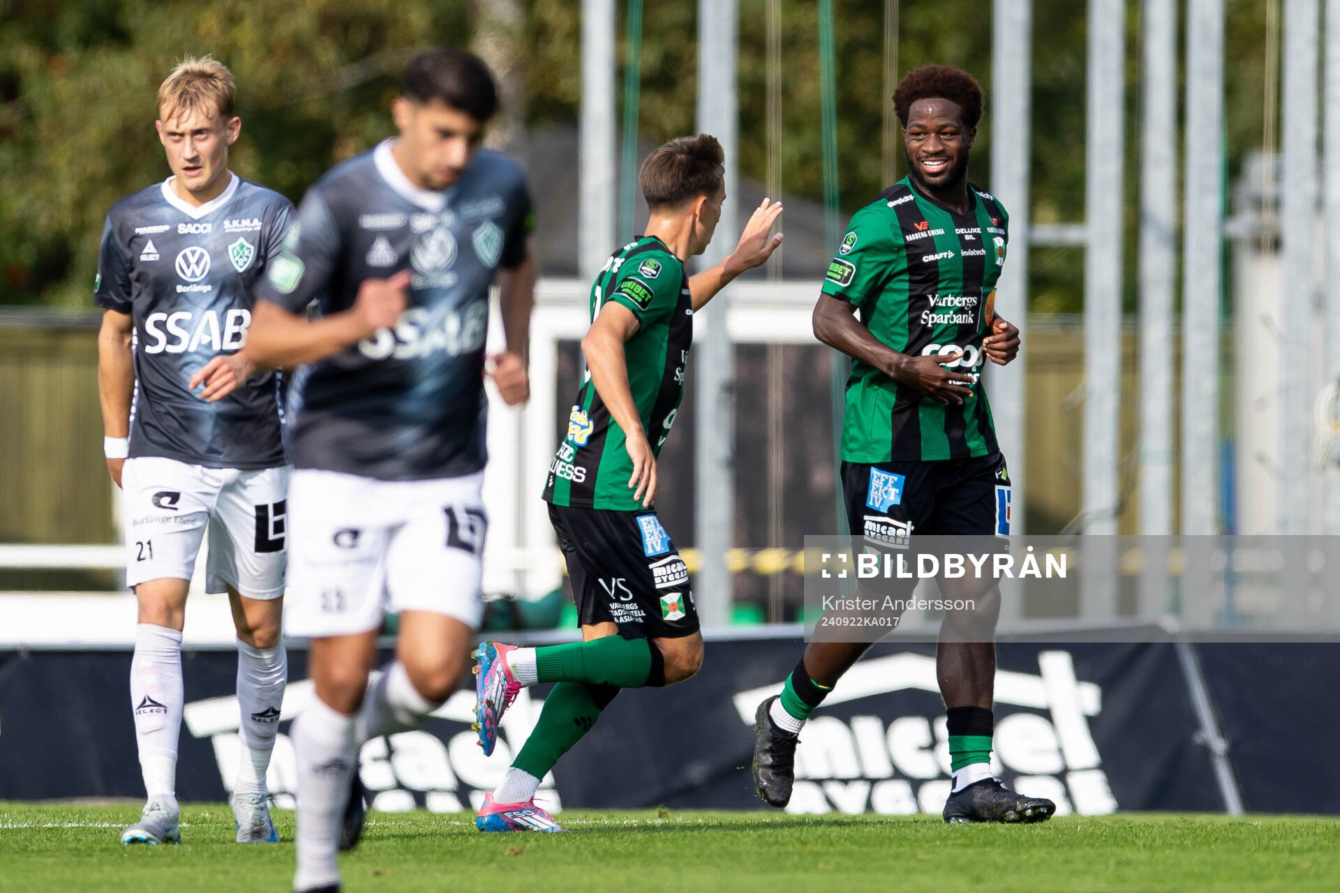 Varbergs Kevin Appiah Nyarko under fotbollsmatchen i Superettan mellan Varberg och Brage den 22 september 2024 i Varberg. 
