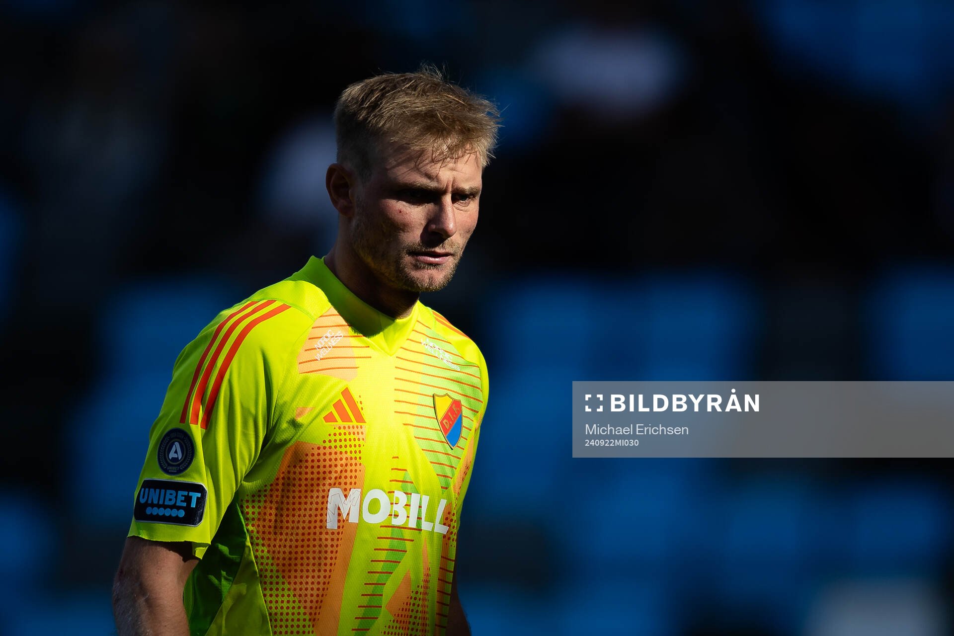 Djurgårdens målvakt Jacob Rinne under fotbollsmatchen i Allsvenskan mellan GAIS och Djurgården den 22 september 2024 i Göteborg. 