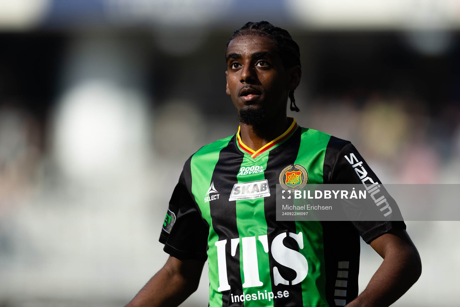 GAIS Harun Ibrahim under fotbollsmatchen i Allsvenskan mellan GAIS och Djurgården den 22 september 2024 i Göteborg. 