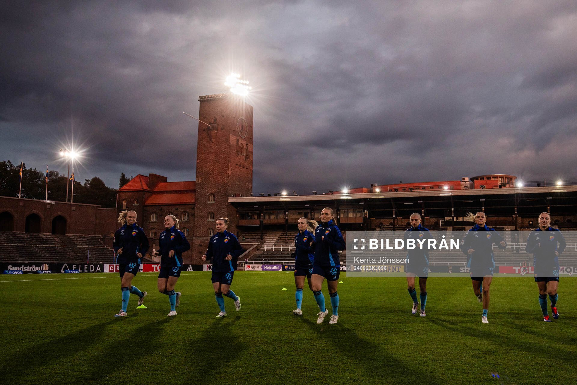 Stockholms Stadion med Djurgårdens spelare