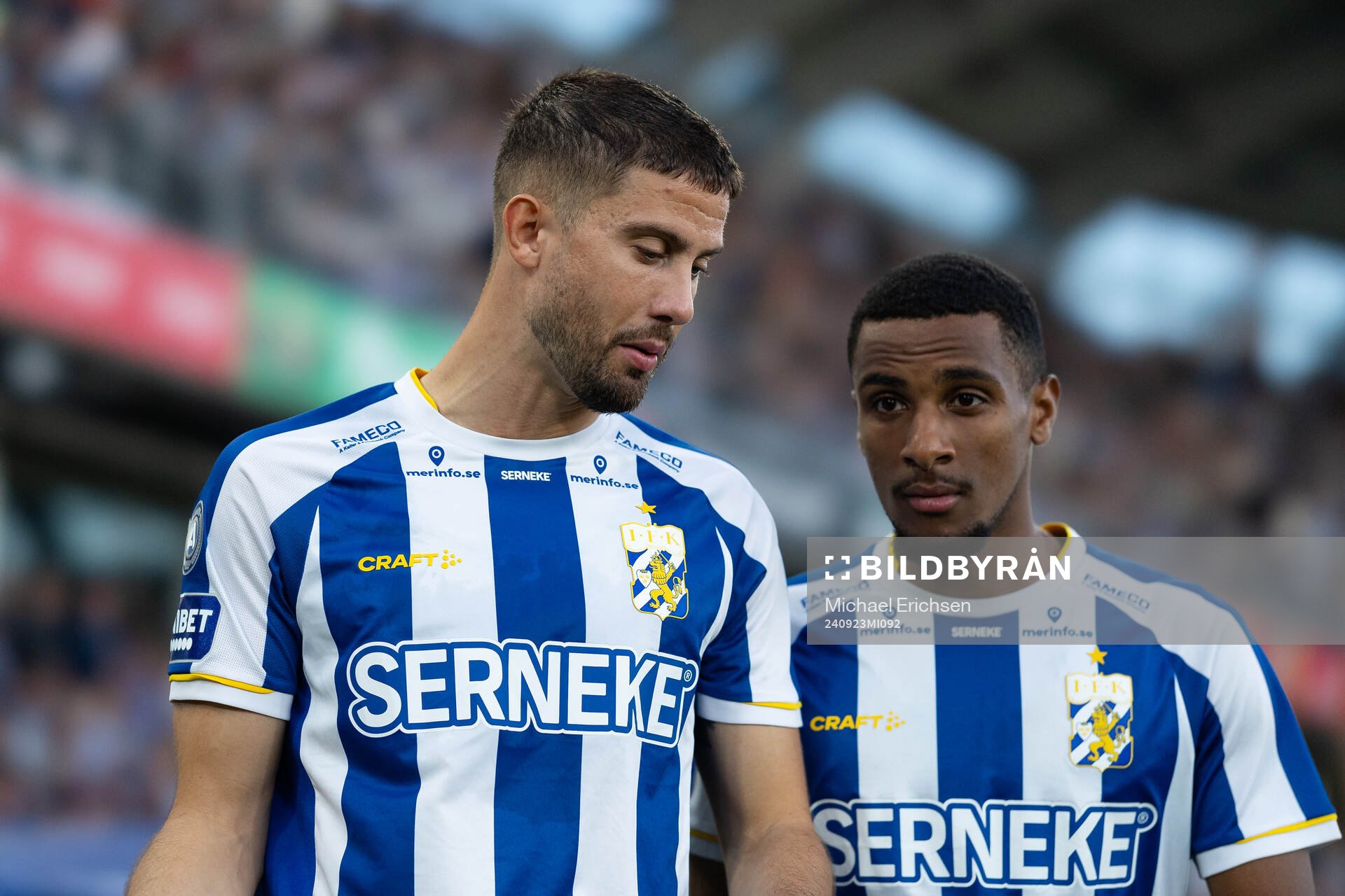 IFK Göteborgs Ramon Pascal Lundqvist och Paulos Abraham inför fotbollsmatchen i Allsvenskan mellan IFK Göteborg och Halmstad den 23 september 2024 i Göteborg.