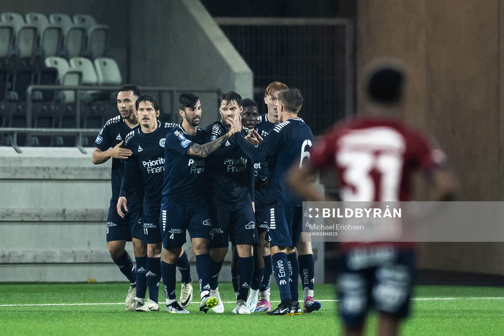 Utsiktens Lucas Lima jublar efter 1-1 under fotbollsmatchen i Superettan mellan Utsikten och Örgryte den 24 september 2024 i Göteborg. 