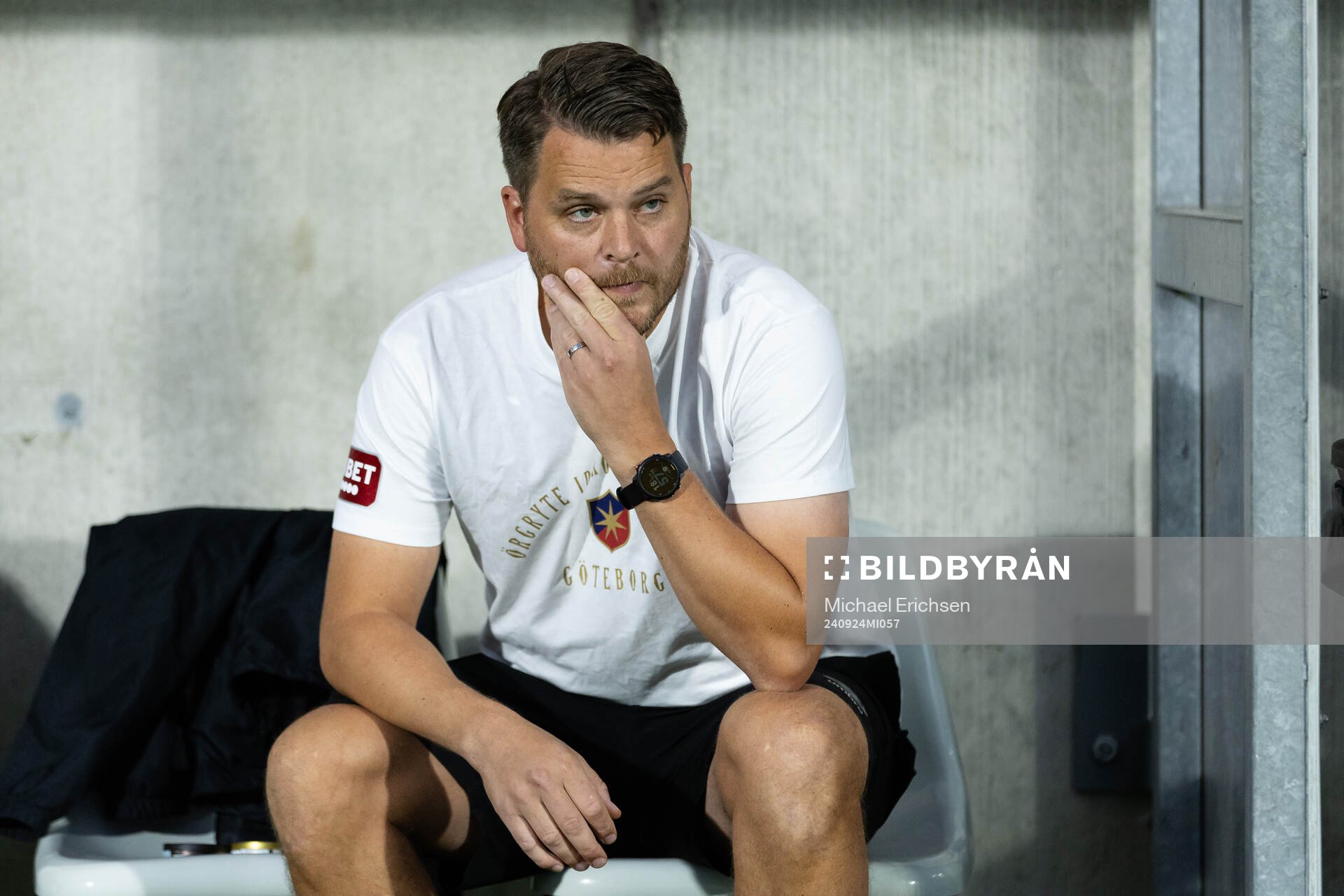 Örgrytes tränare Andreas Holmberg inför fotbollsmatchen i Superettan mellan Utsikten och Örgryte den 24 september 2024 i Göteborg. 