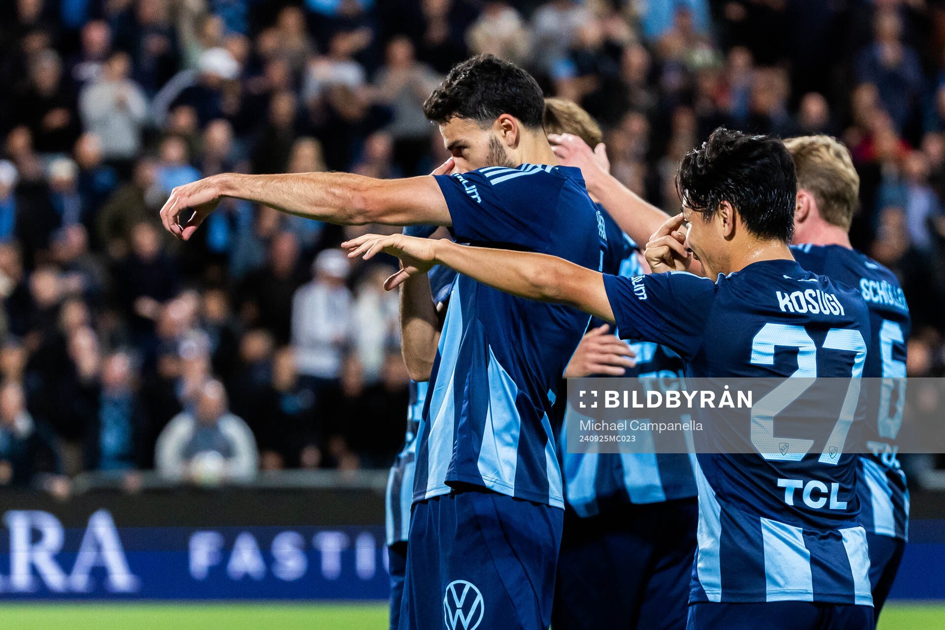 Djurgårdens Deniz Hummet och Keita Kosugi jublar