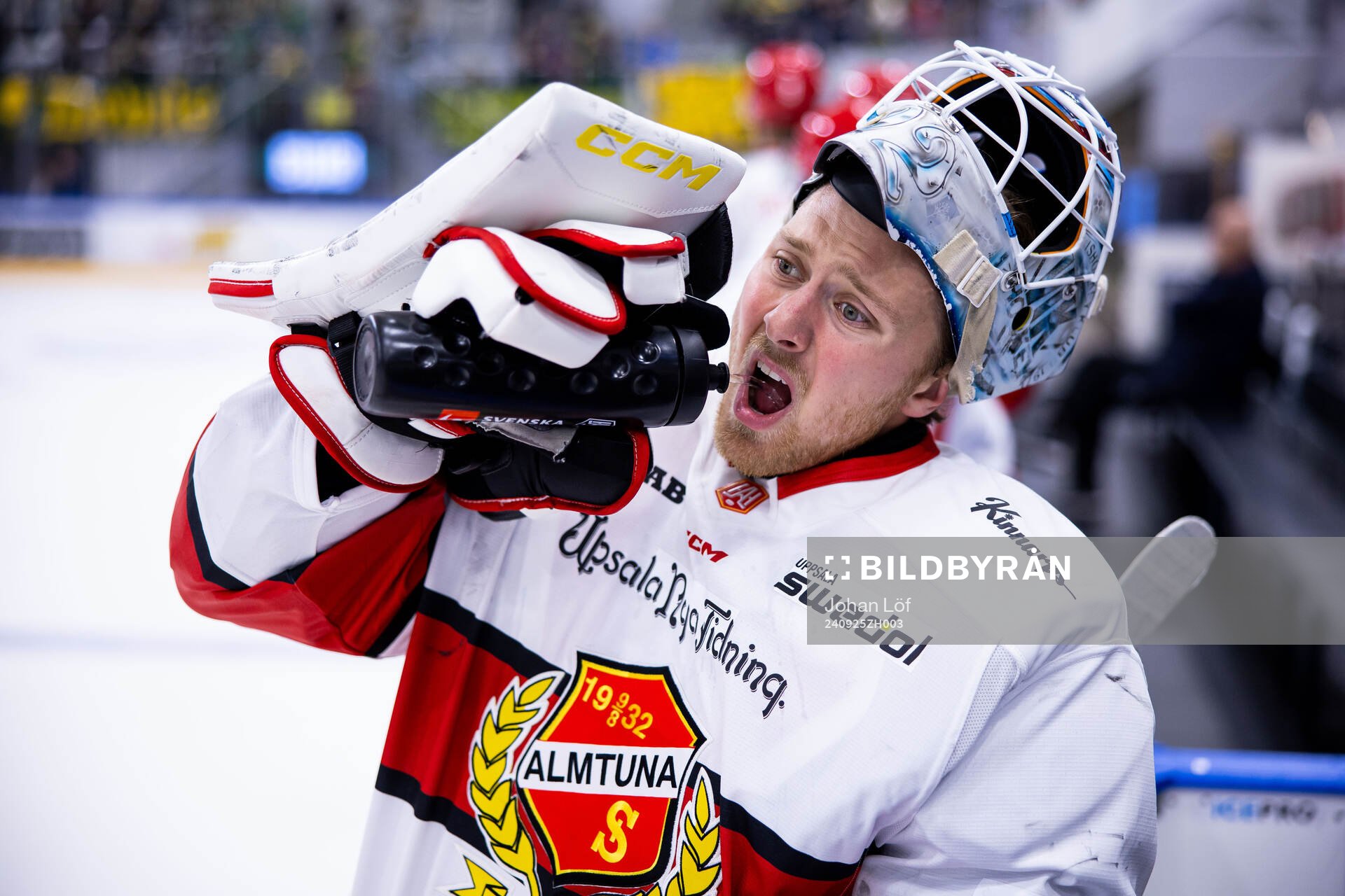 Almtunas målvakt Edvin Olofsson innan ishockeymatchen i