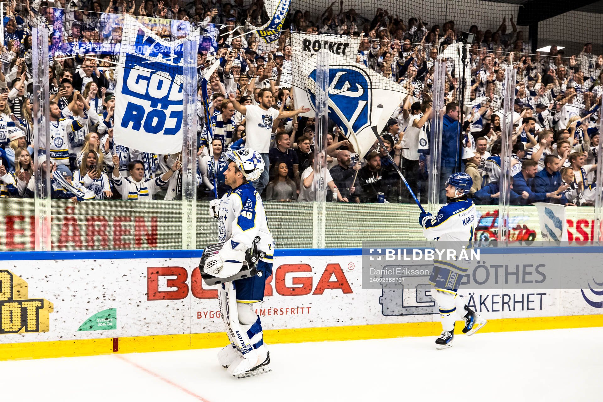 Leksands målvakt Mantas Armalis och Martin Karlsson  jublar