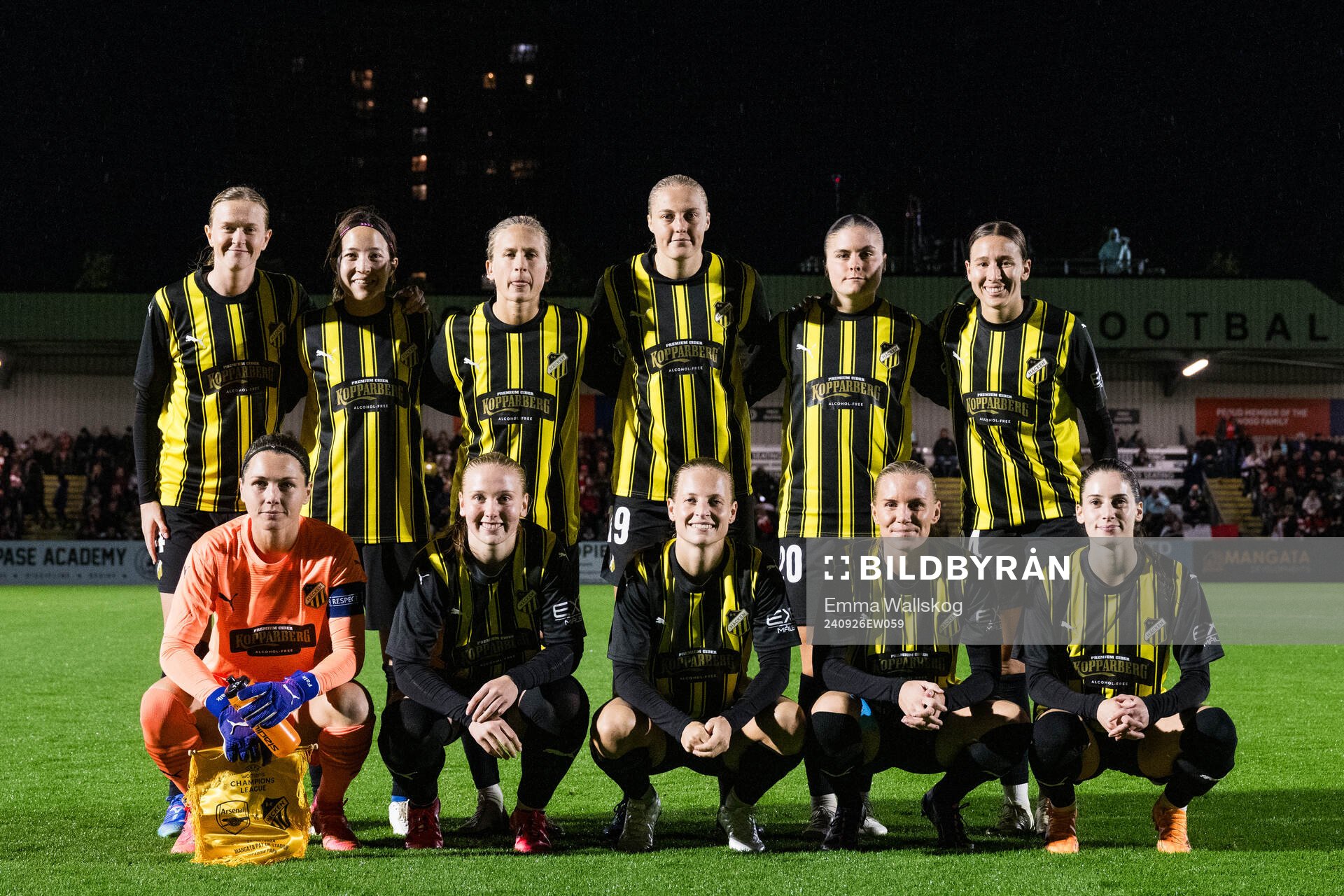 The starting eleven of Häcken ahead of the UEFA Women's Champions League qualifying match between Arsenal and Häcken on September 26, 2024 in London.