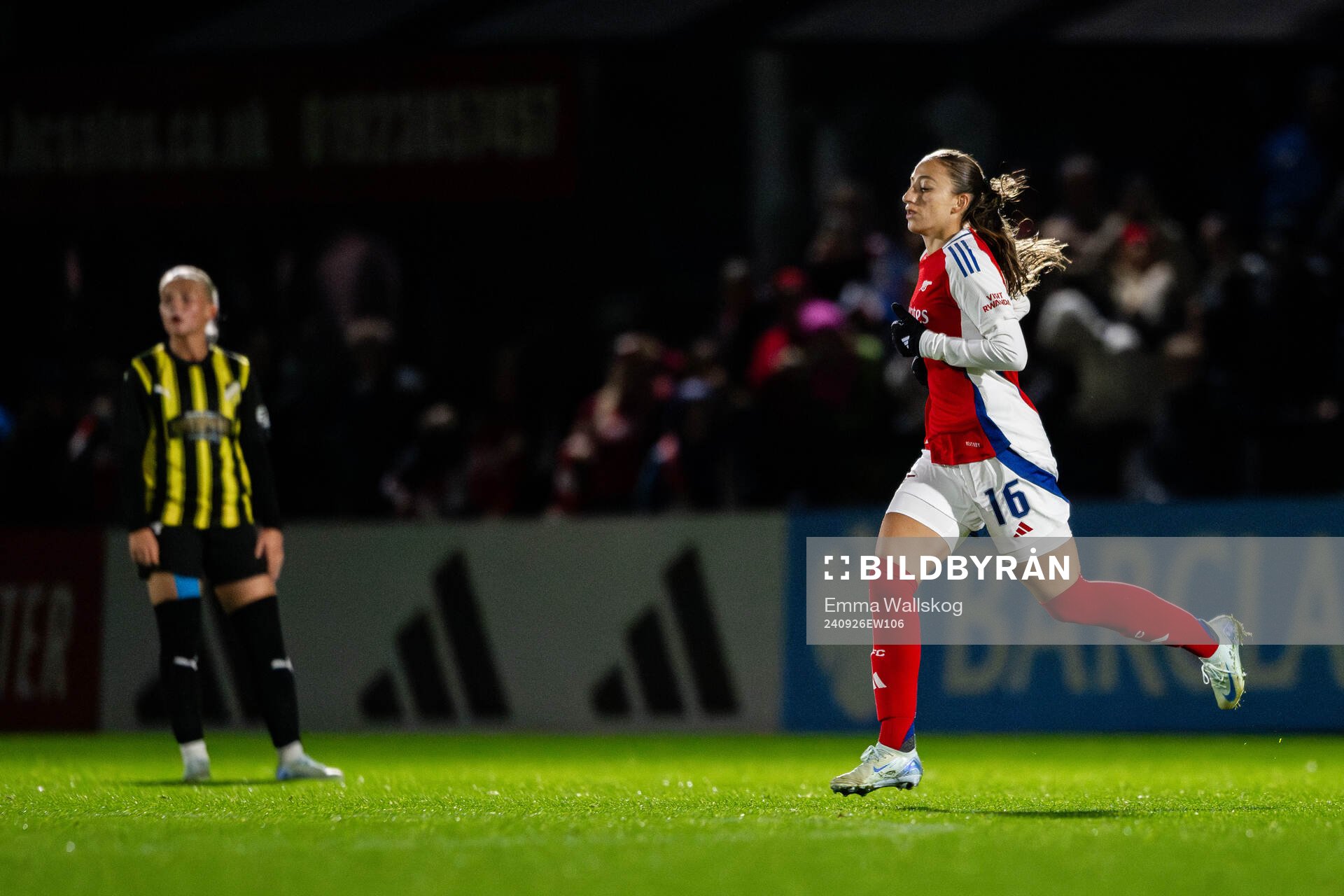Rosa Kafaji of Arsenal during the UEFA Women's Champions League qualifying match between Arsenal and Häcken on September 26, 2024 in London.