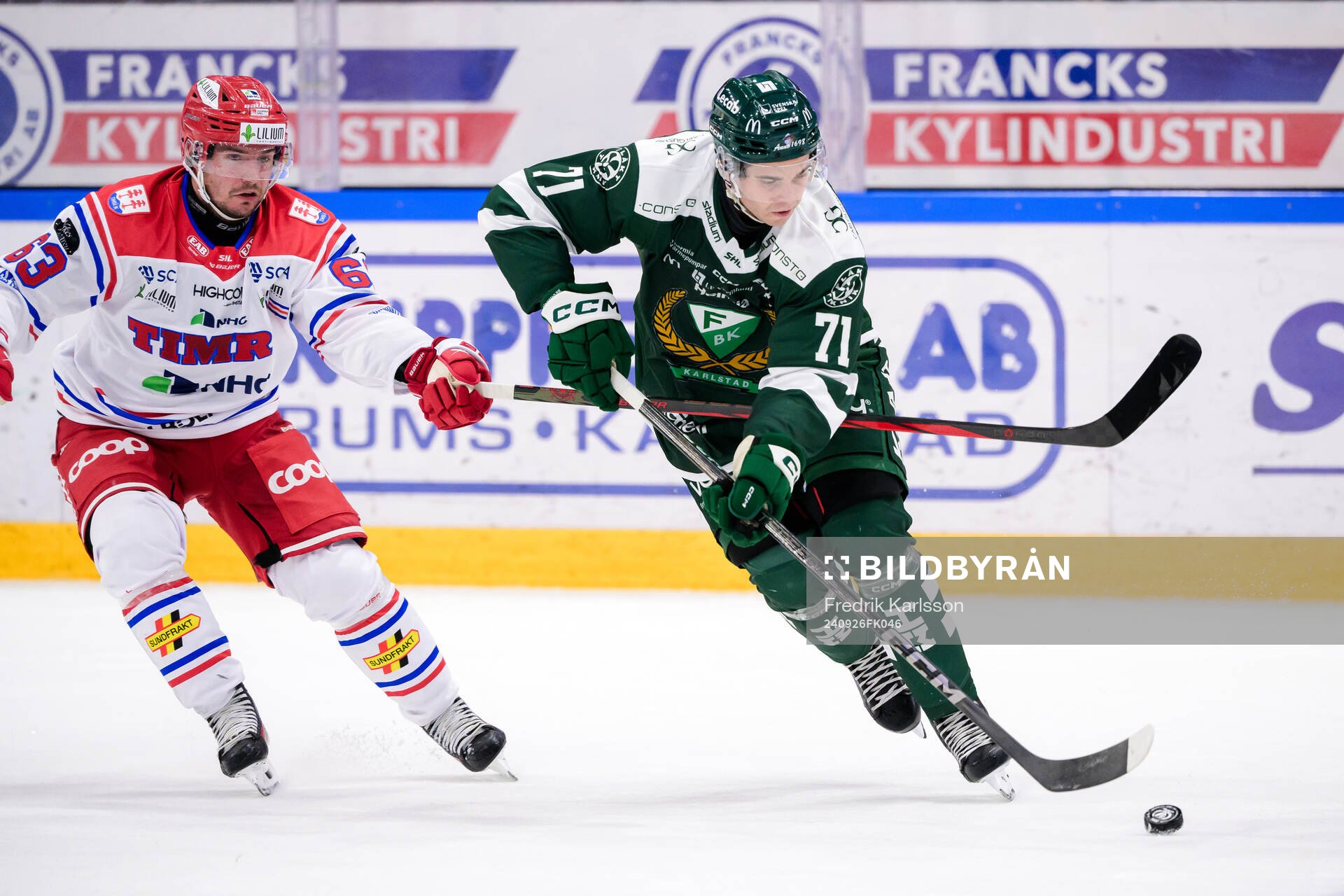 Timrås Elmeri Eronen och Färjestads Viktor Lodin
