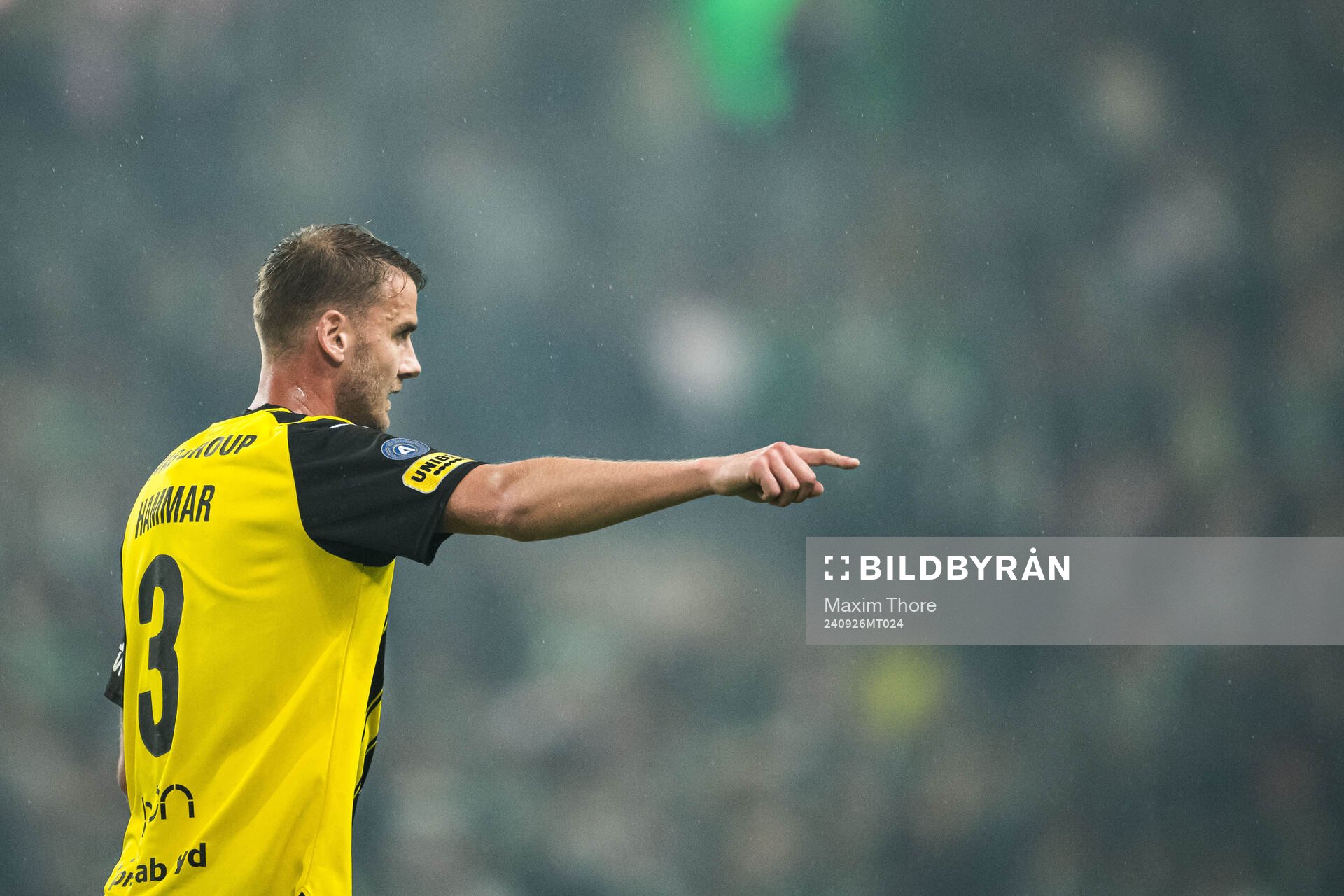 Häckens Johan Hammar under fotbollsmatchen i Allsvenskan mellan Hammarby och Häcken den 26 september 2024 i Stockholm. 