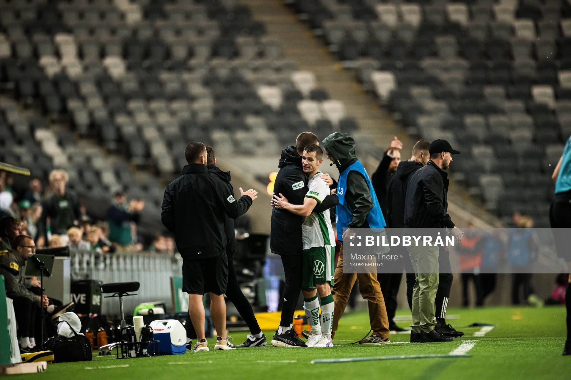 Hammarbys Oscar Johansson Schellhas jublar under fotbollsmatchen i Allsvenskan mellan Hammarby och Häcken den 26 september 2024 i Stockholm. 