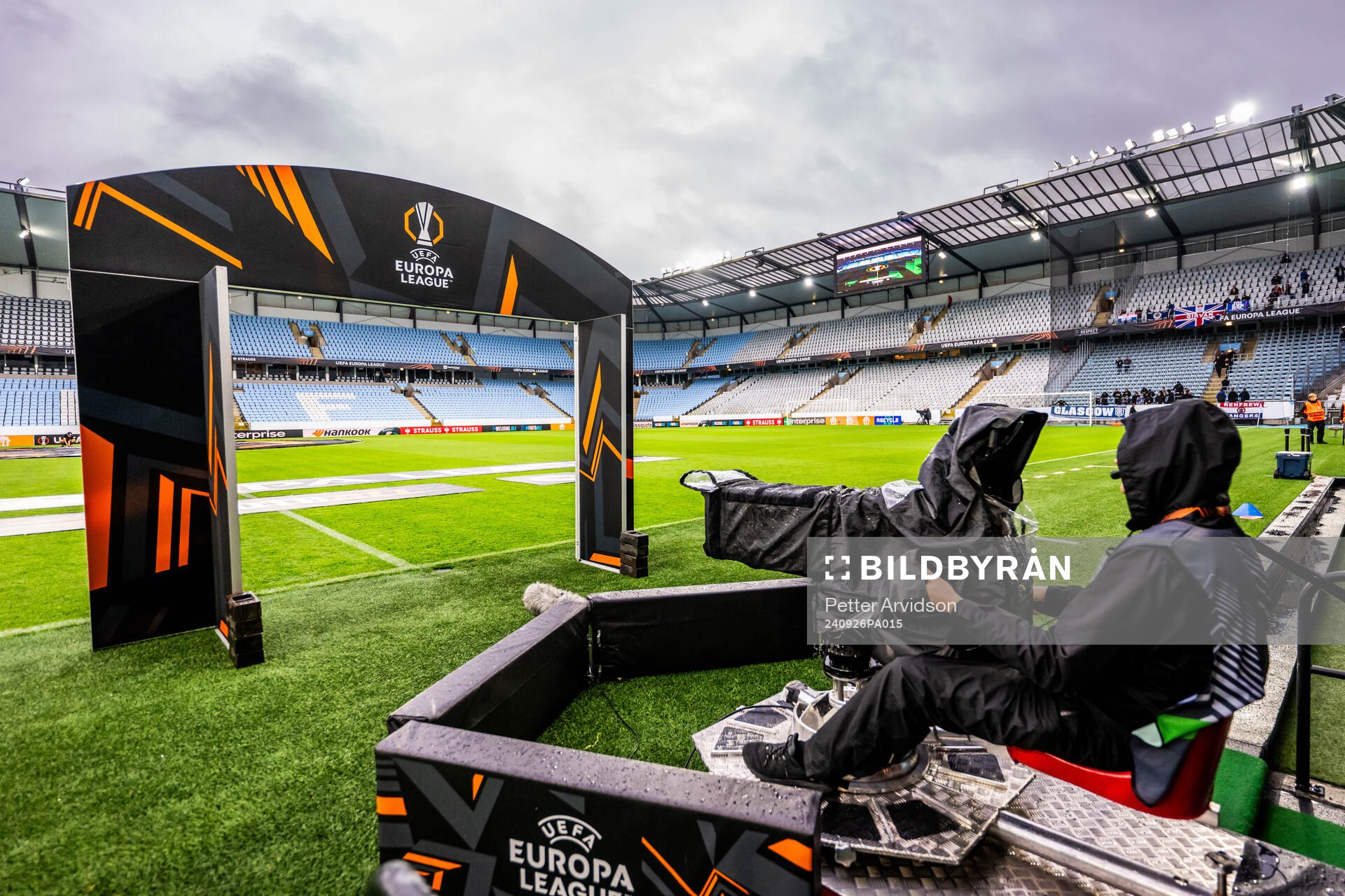 A TV-camera and UEFA Europa League branding