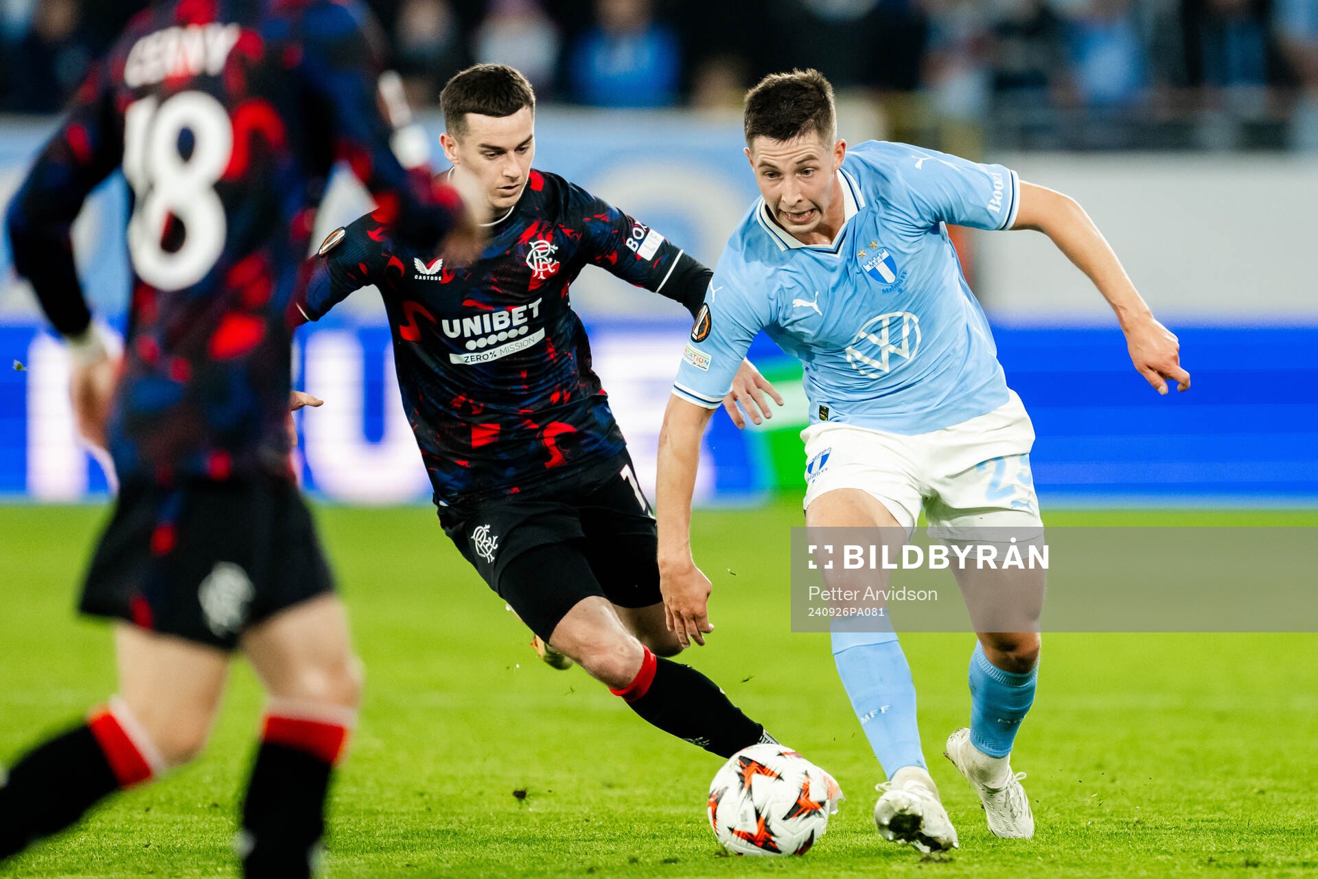 Thomas Lawrence of Rangers and Lasse Berg Johnsen of Malmö