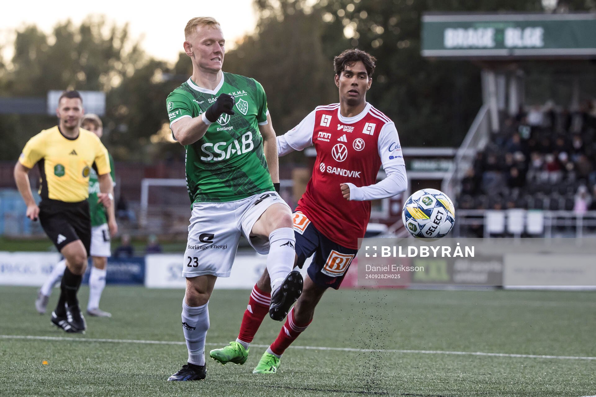 Brages Christopher Redenstrand under fotbollsmatchen i Superettan mellan Brage och Sandvikens IF den 28 september 2024 i Borlänge. 