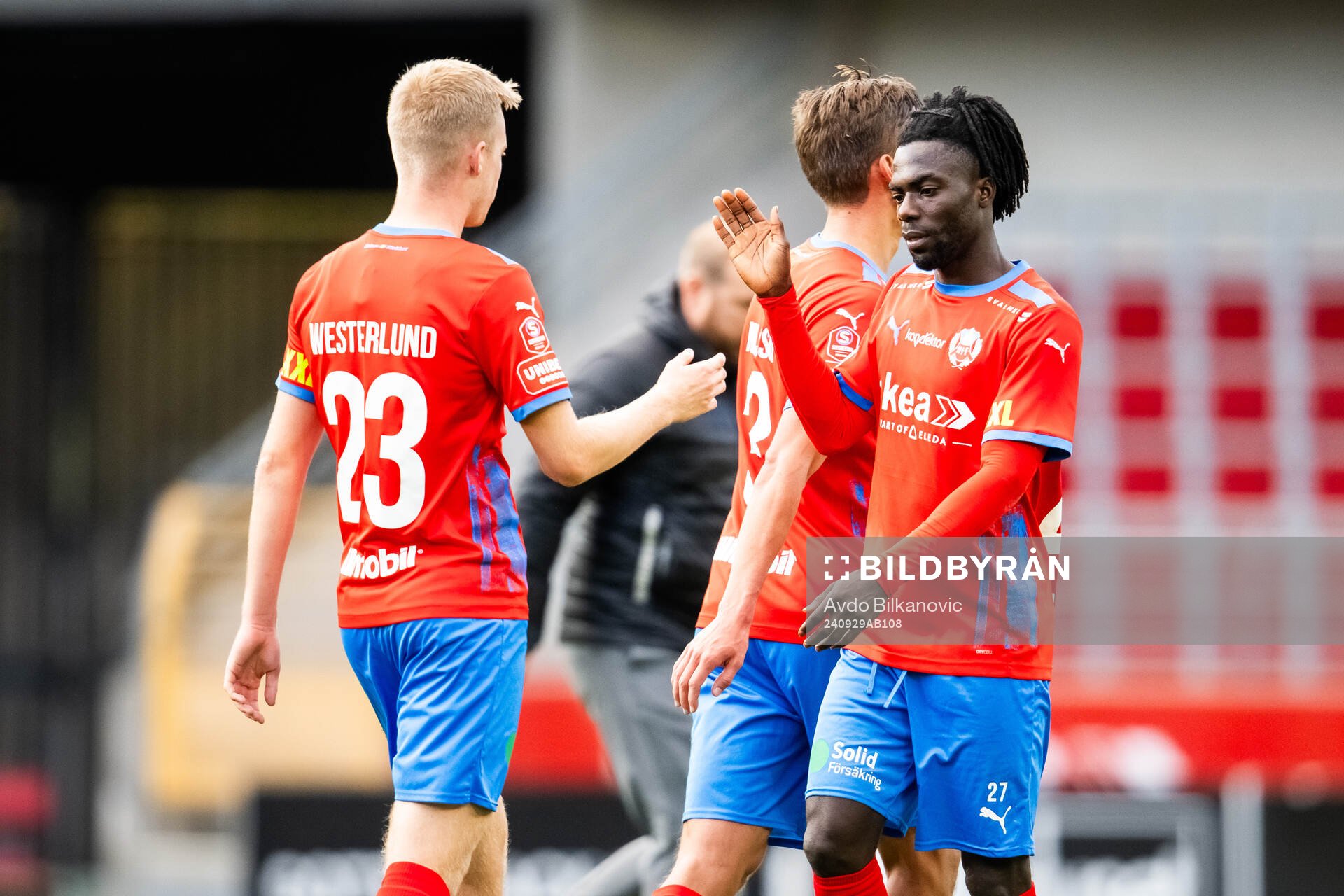 Helsingborgs William Westerlund och Benjamin Acquah jublar