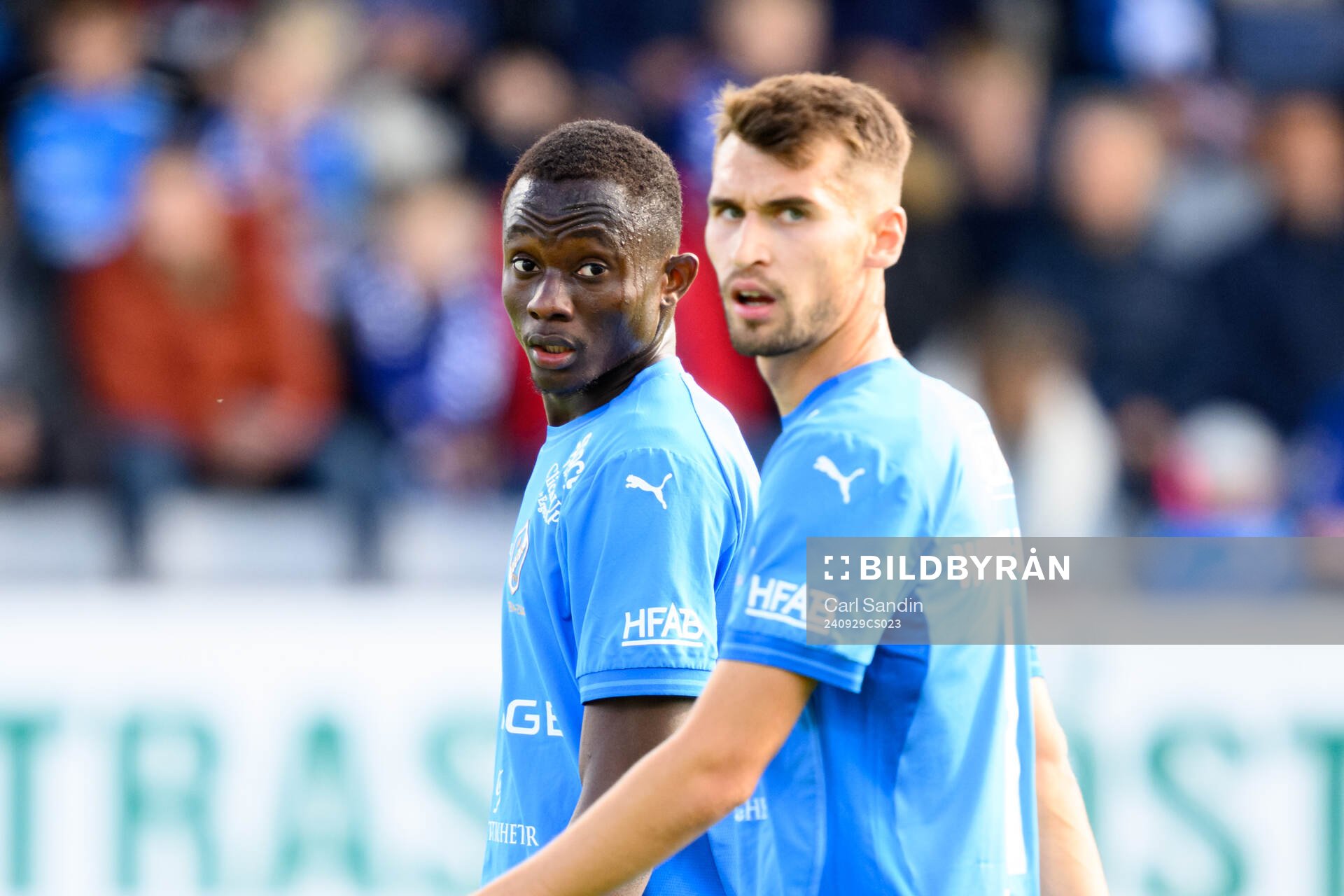 Halmstads Yannick Agnero och Rasmus Wiedesheim-Paul
